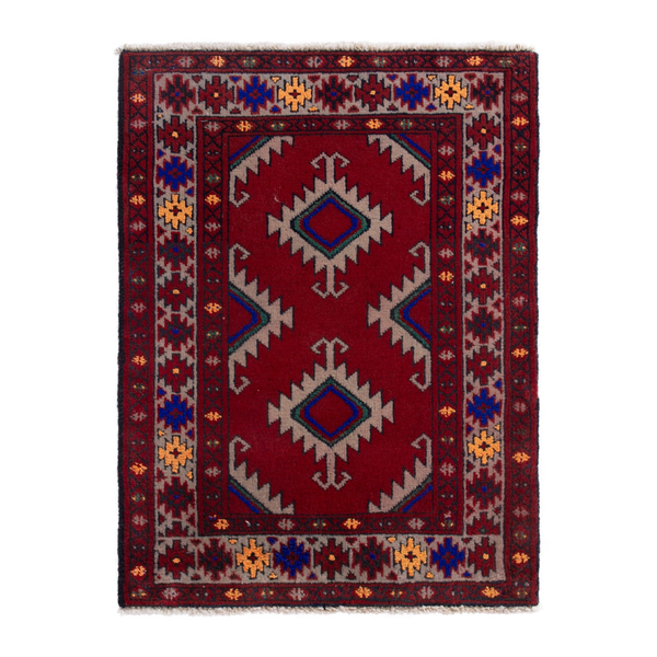 Persian Torkaman accent rug in burgundy and cream, 2' x 2'6"