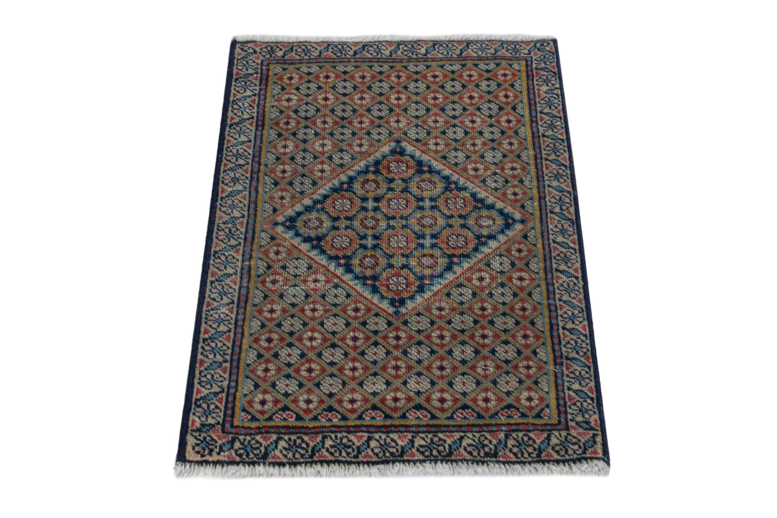 Persian Ardabil accent rug in terracotta and navy, view 2 of 8