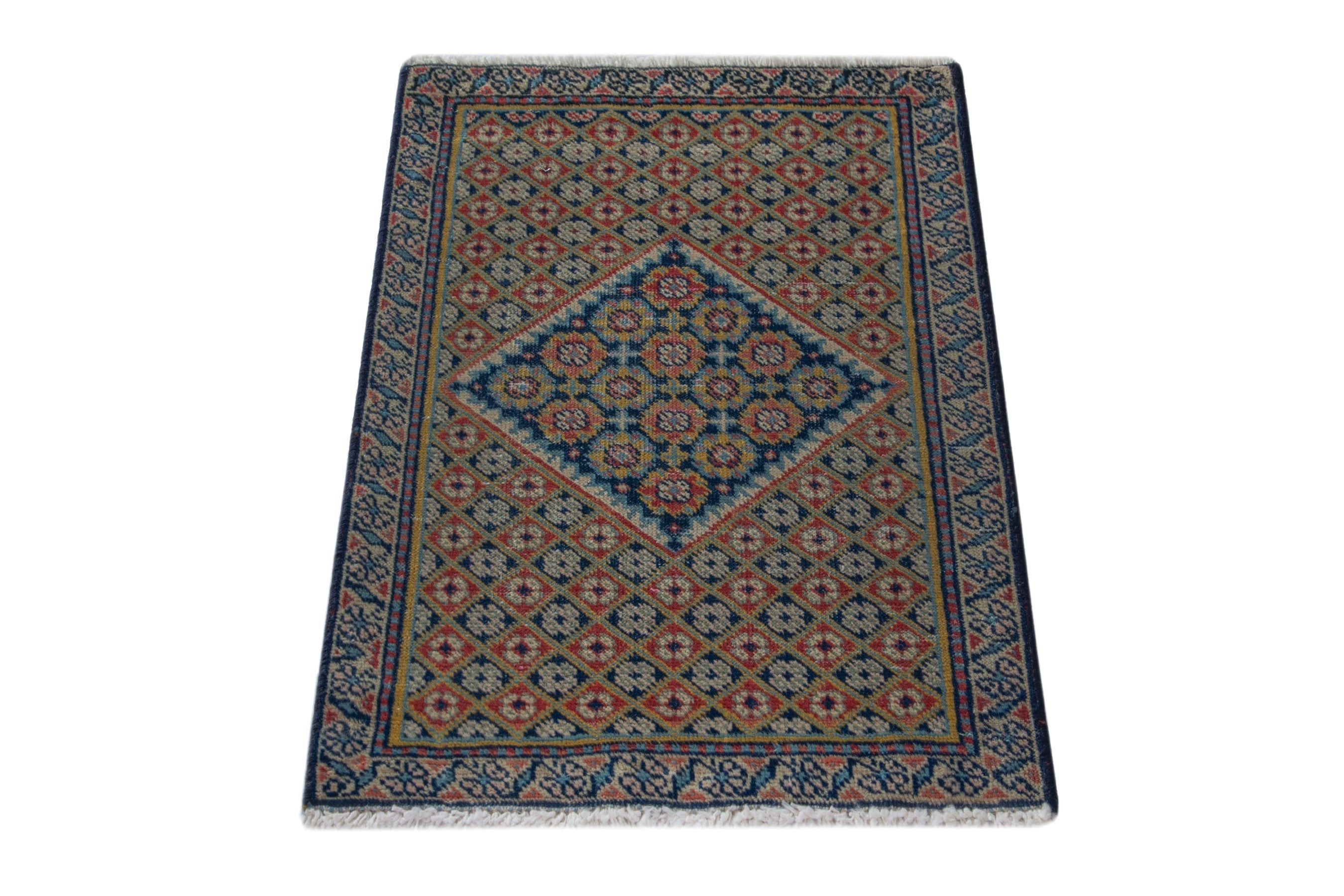Persian Ardabil accent rug in terracotta and navy, view 3 of 8