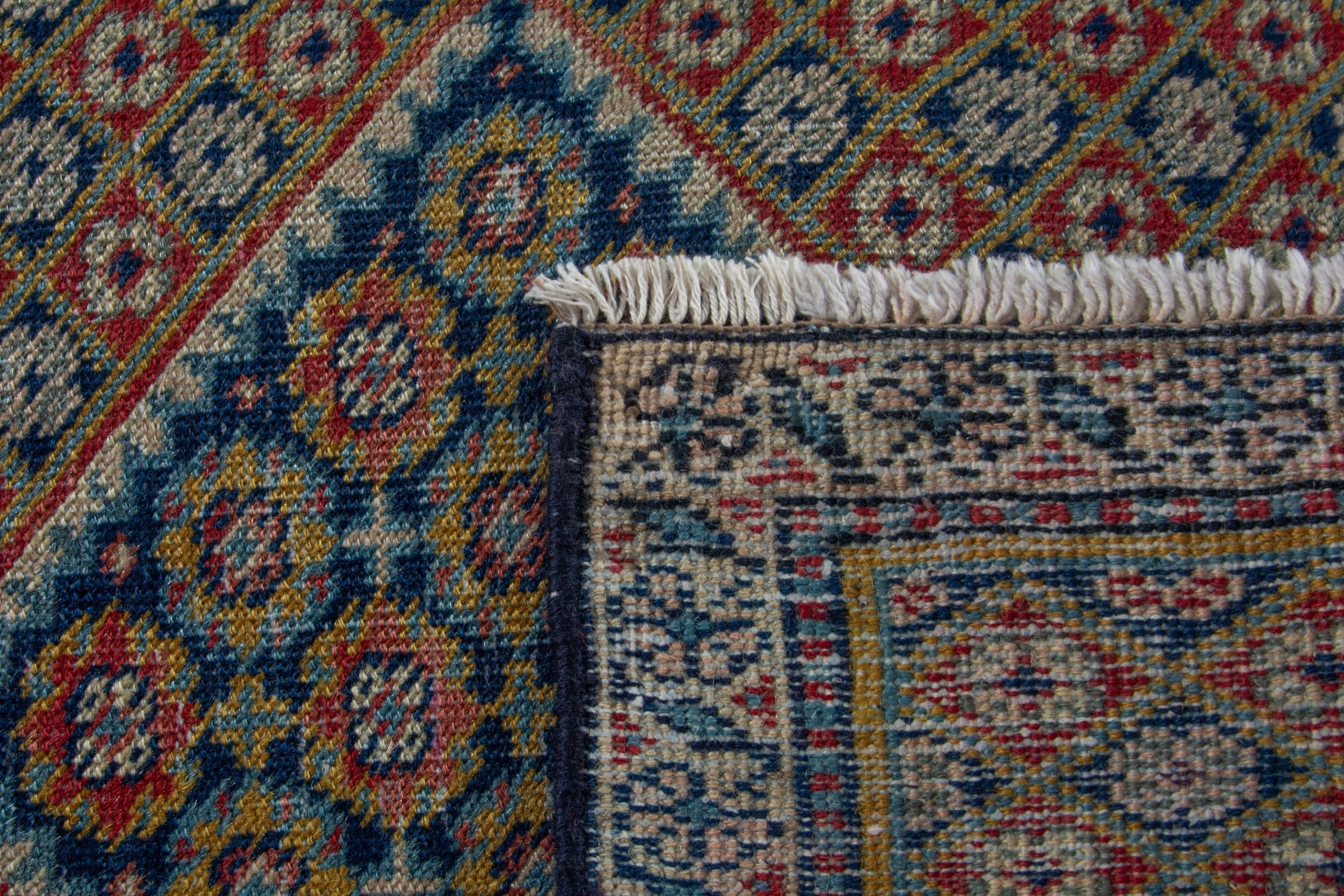 Persian Ardabil accent rug in terracotta and navy, view 8 of 8