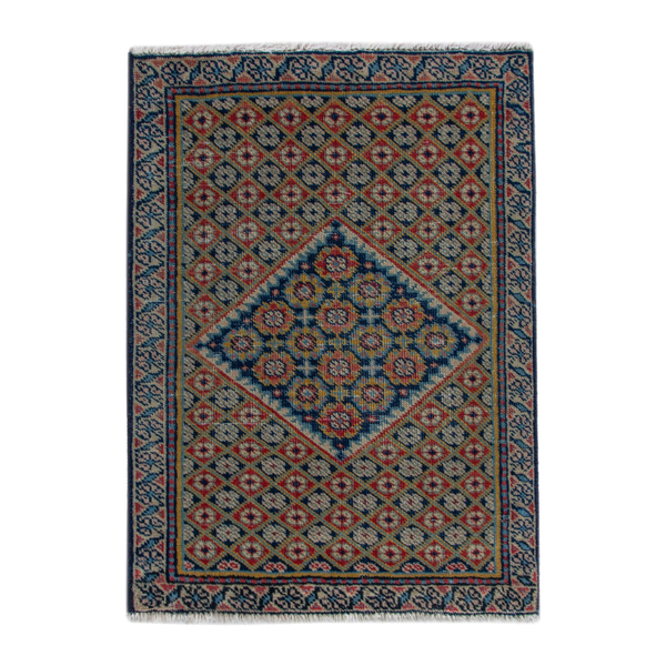 Persian Ardabil accent rug in terracotta and navy, 1'8" x 2'4"