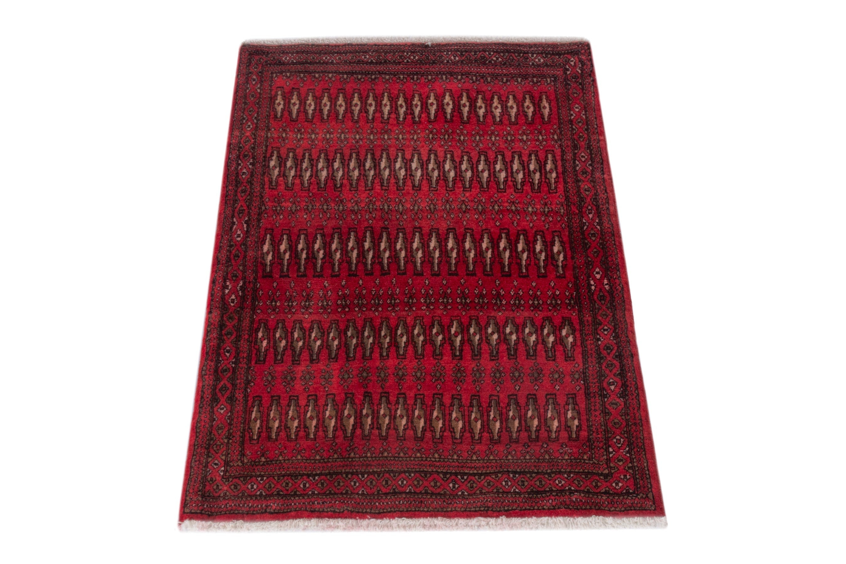Persian Torkaman accent rug in deep red and burgundy, view 2 of 7