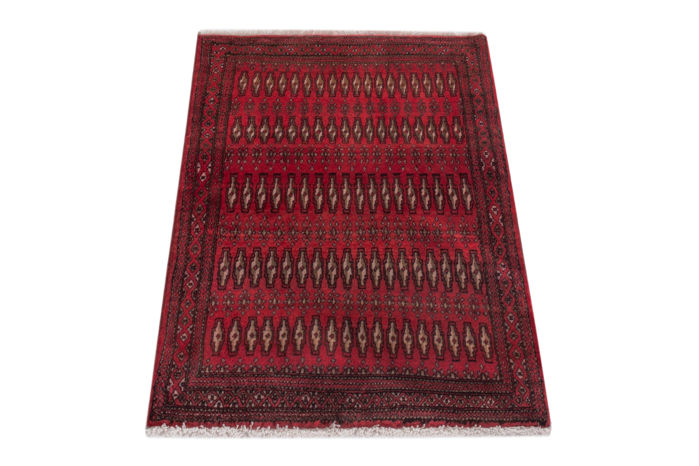 Persian Torkaman accent rug in deep red and burgundy, view 3 of 7
