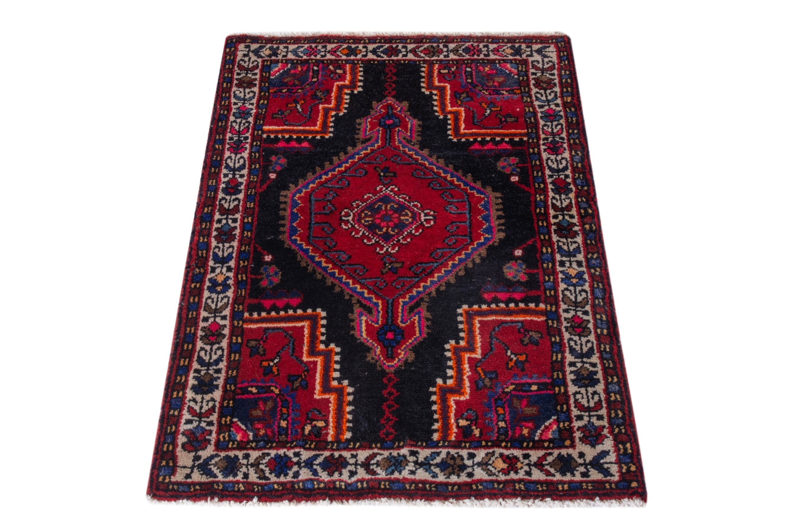 Persian Toyserkan accent rug in navy and deep red, view 2 of 7