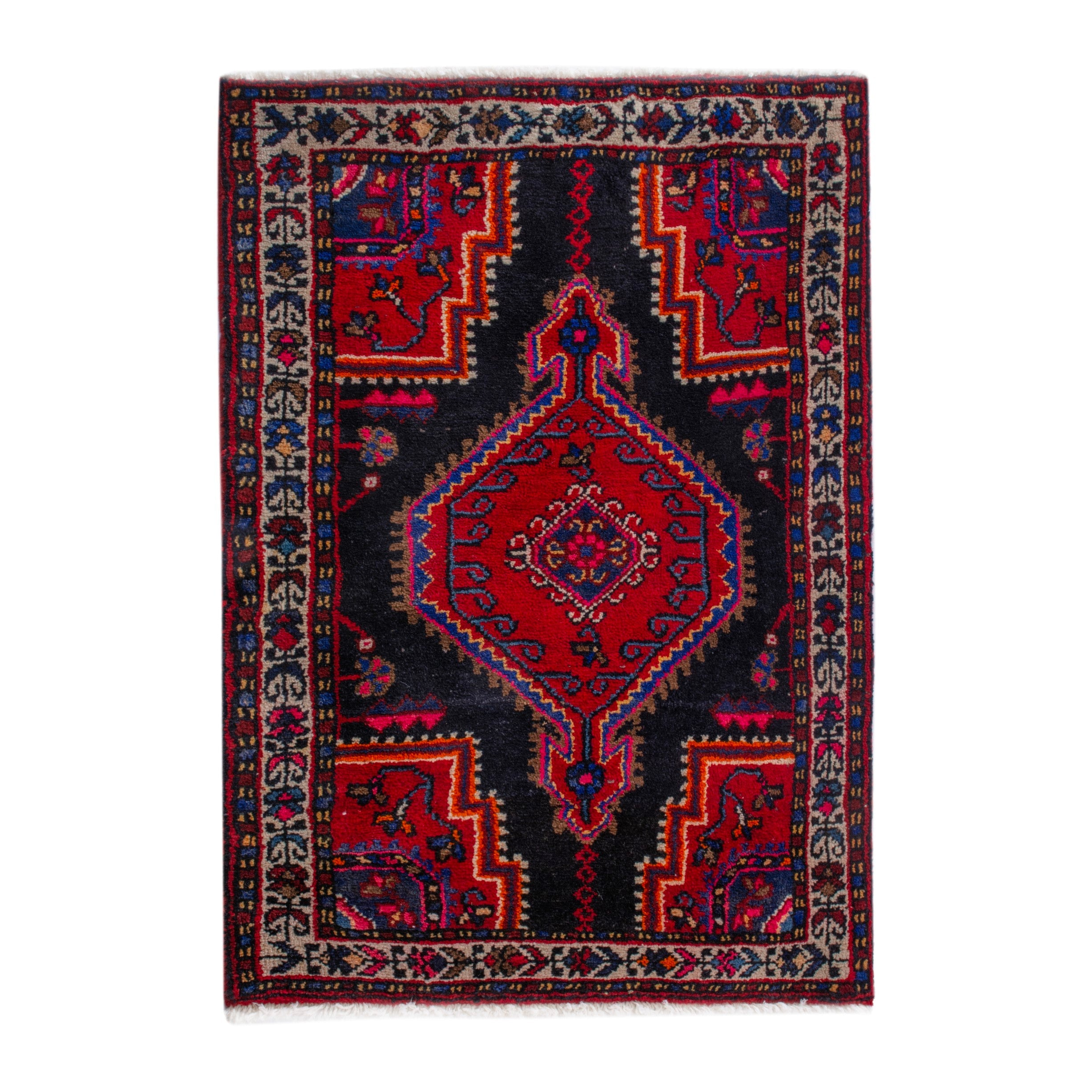 Persian Toyserkan accent rug in navy and deep red, 2'5" x 3'1"