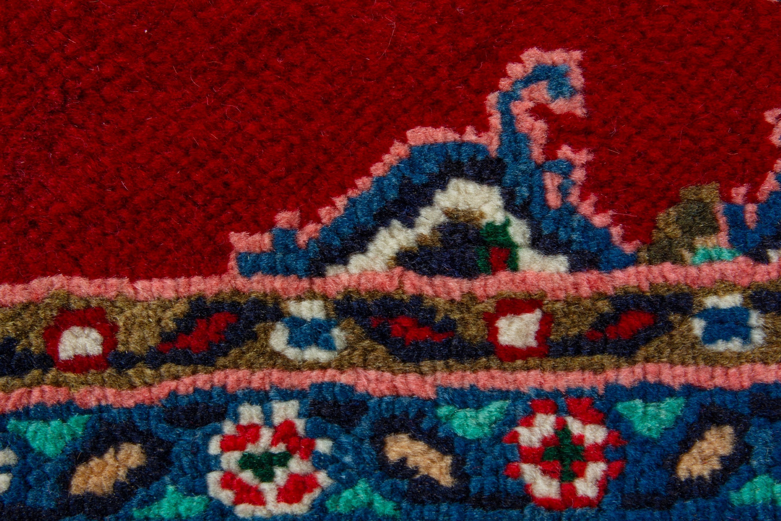 Persian Hamedan accent rug in deep red and denim, view 6 of 9