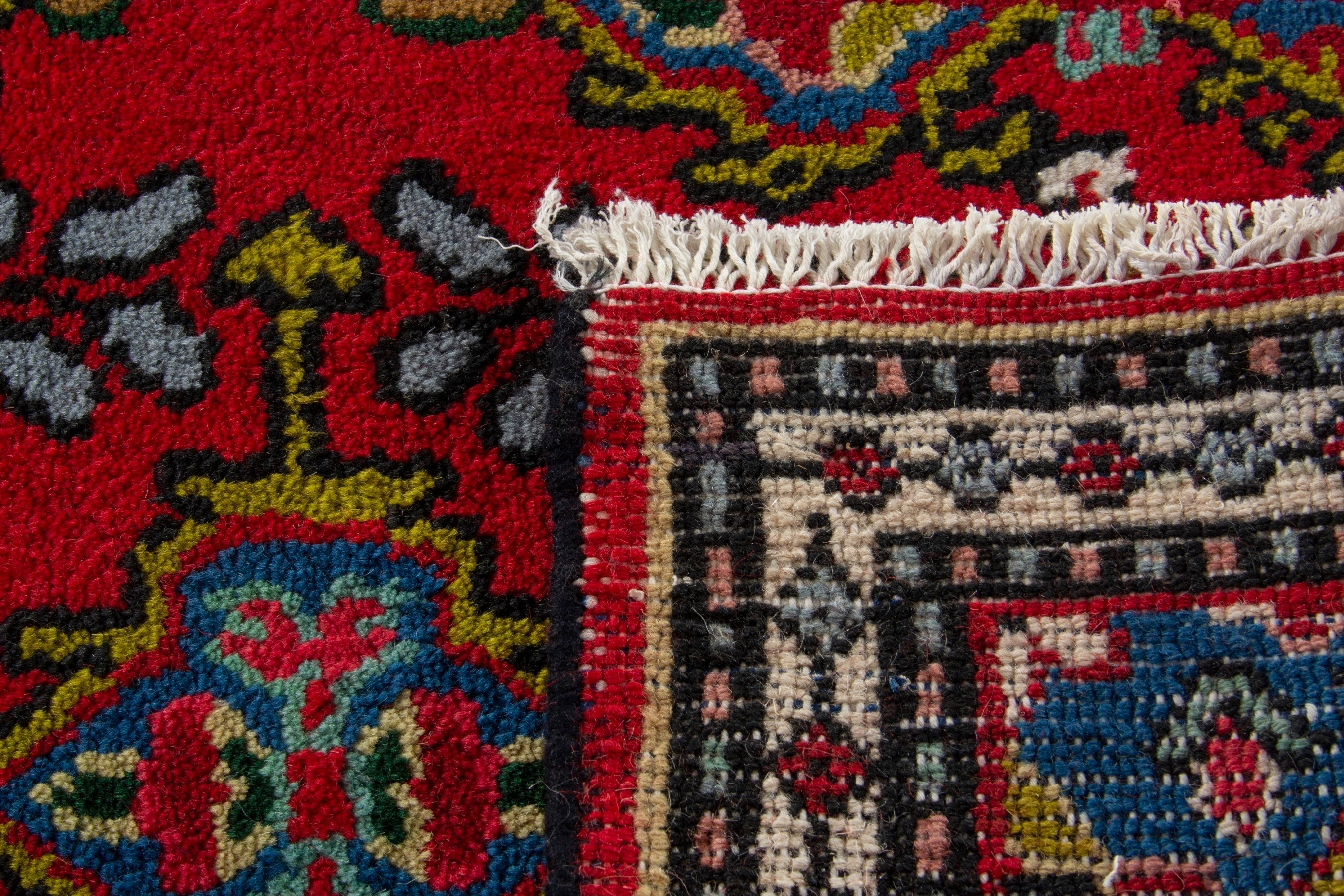Persian Hamedan accent rug in deep red and navy, view 8 of 8
