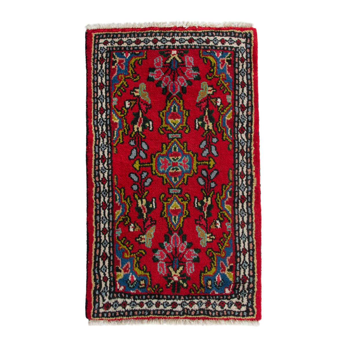 Persian Hamedan accent rug in deep red and navy, 1'9" x 2'7"
