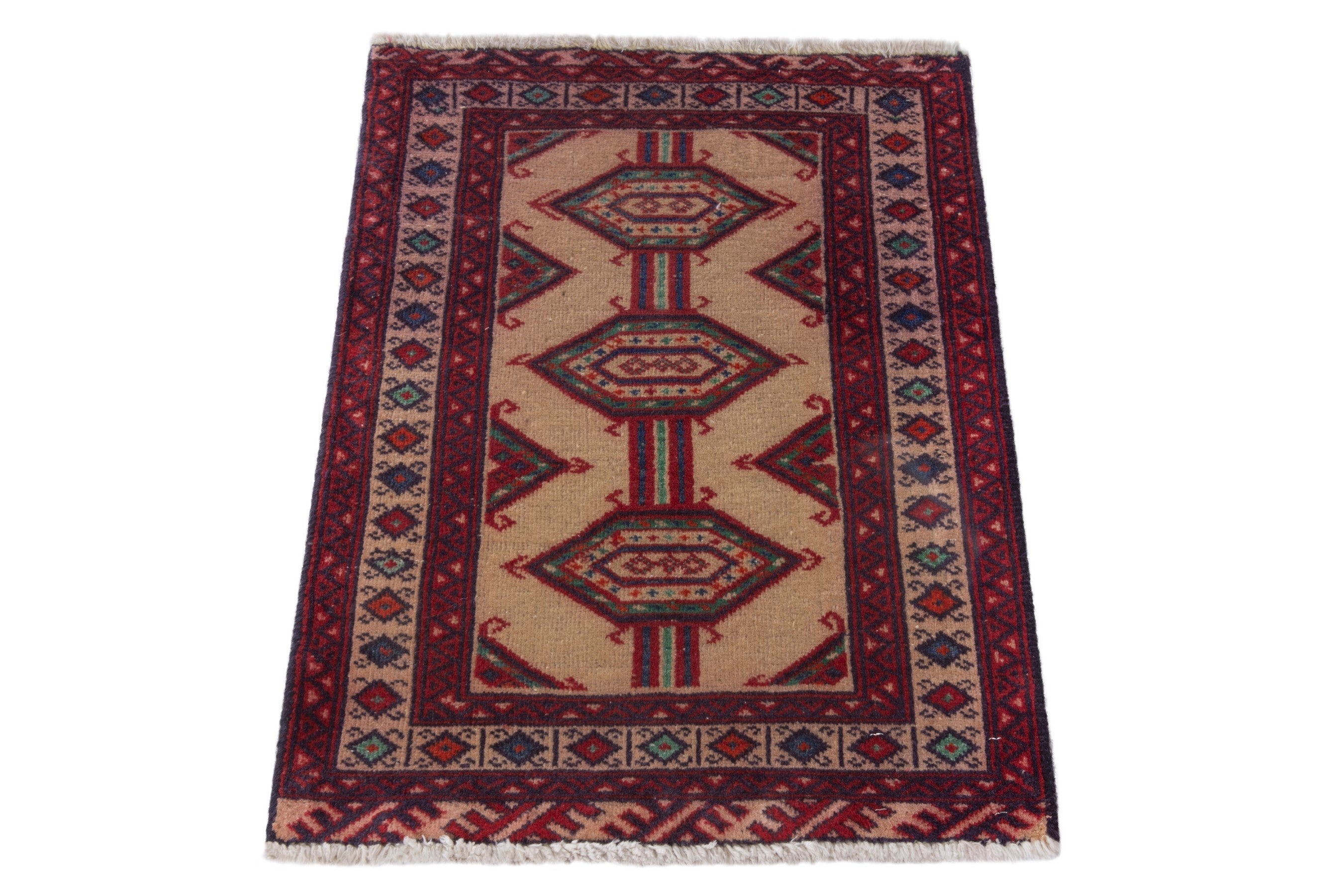Persian Torkaman accent rug in burgundy and cream, view 2 of 7