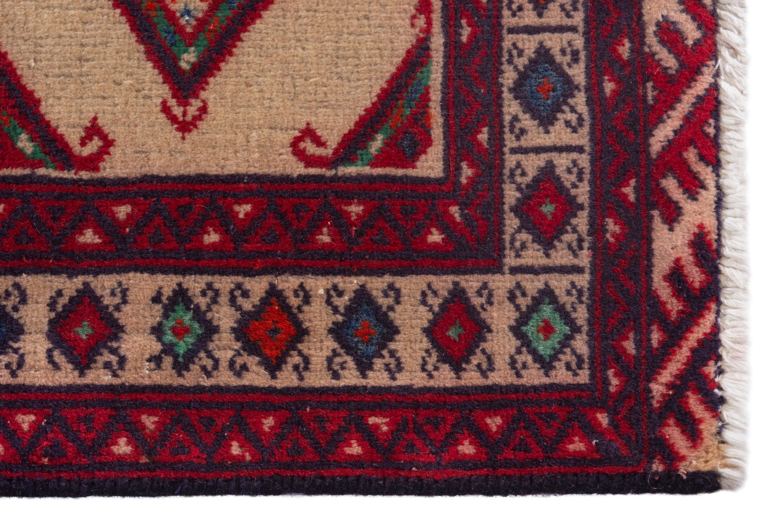 Persian Torkaman accent rug in burgundy and cream, view 5 of 7