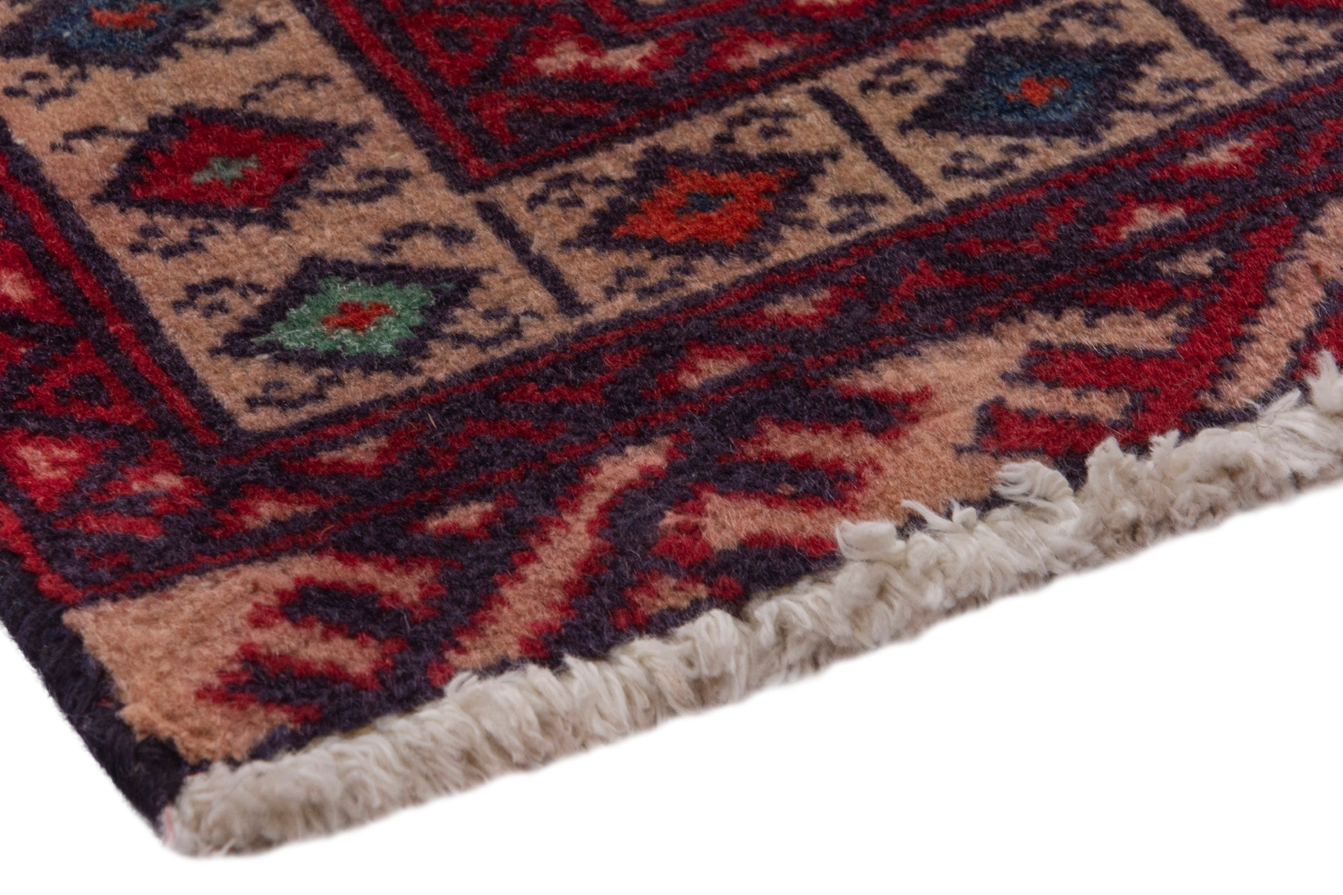 Persian Torkaman accent rug in burgundy and cream, view 4 of 7