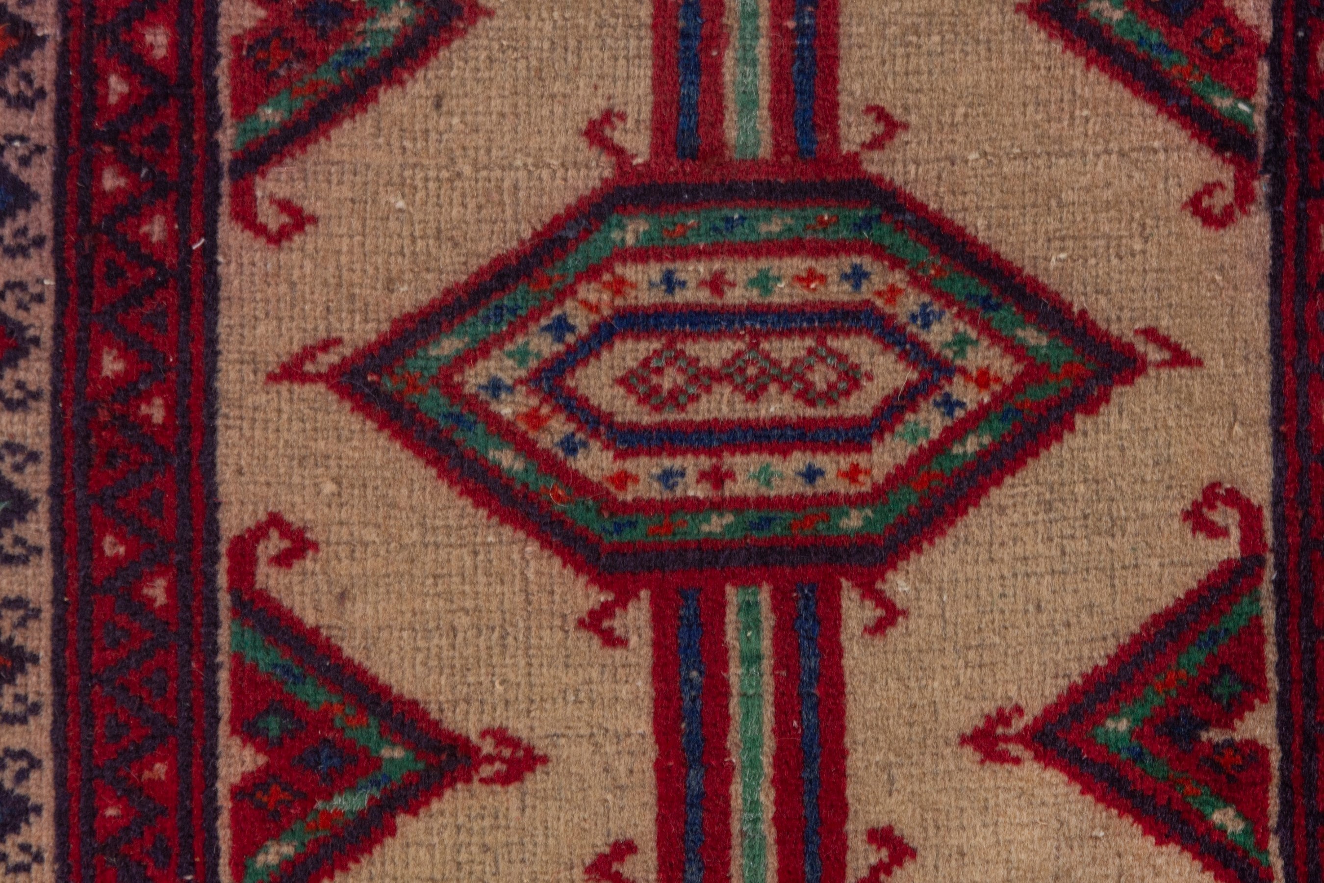 Persian Torkaman accent rug in burgundy and cream, view 6 of 7