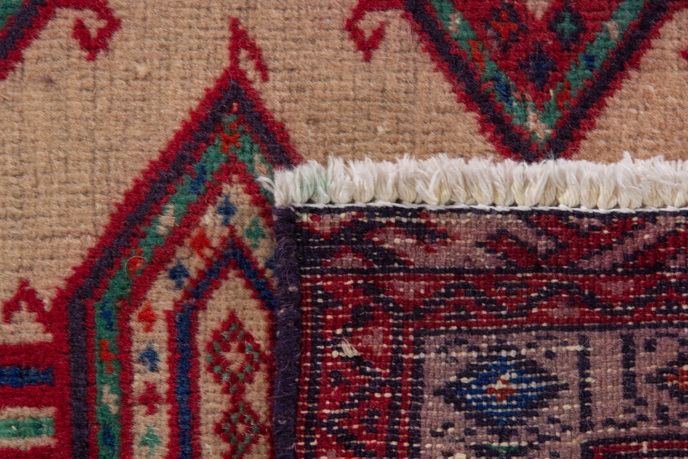 Persian Torkaman accent rug in burgundy and cream, view 7 of 7