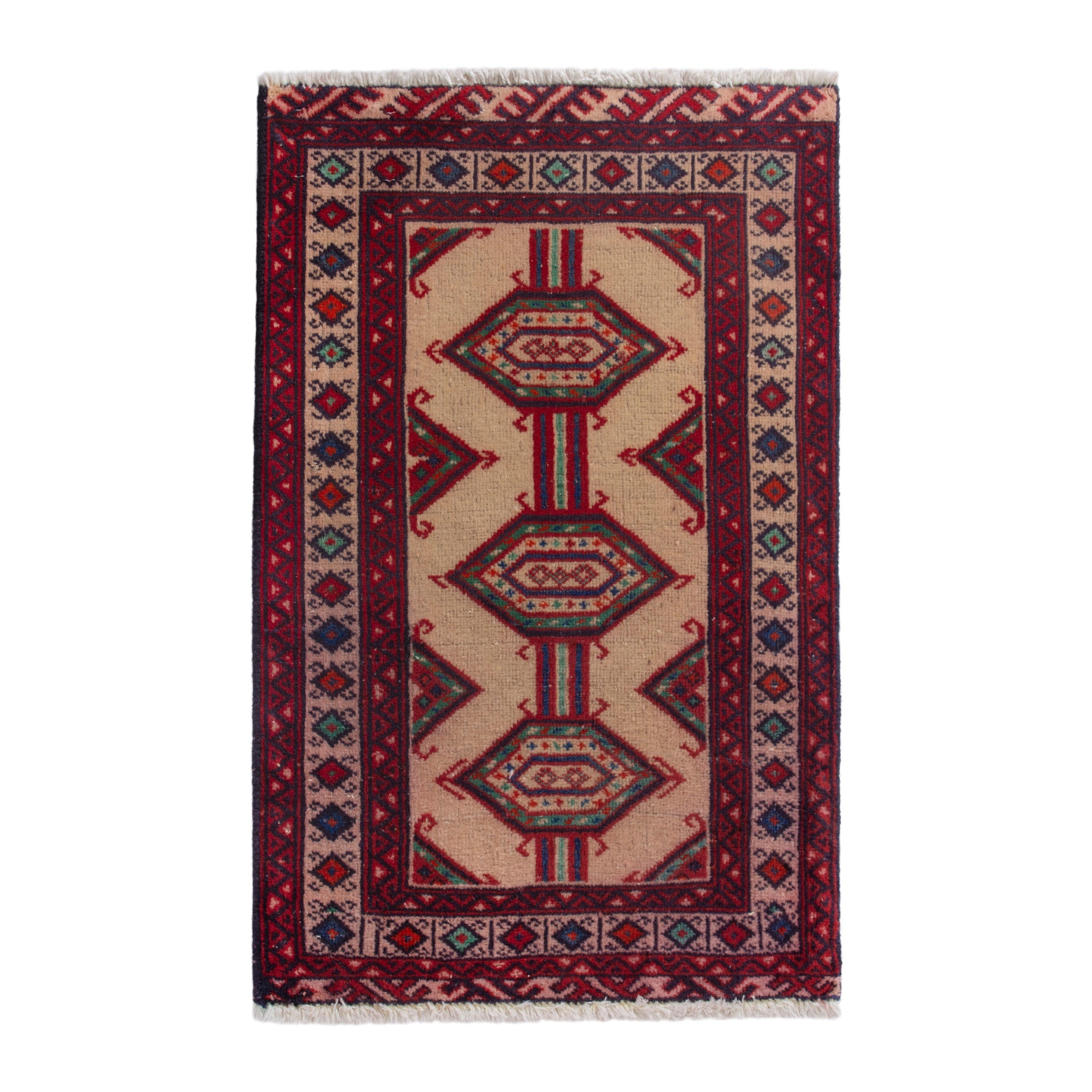 Persian Torkaman accent rug in burgundy and cream, 2' x 2'9"
