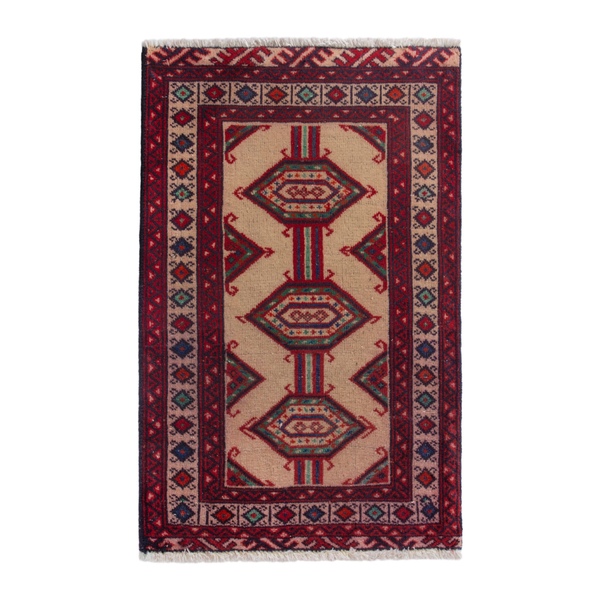 Persian Torkaman accent rug in burgundy and cream, 2' x 2'9"