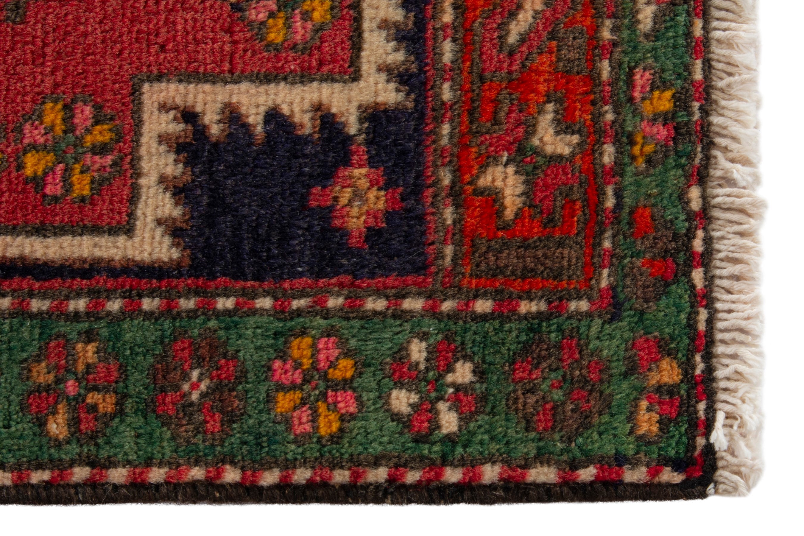 Persian Ardabil accent rug in deep red and forest, view 5 of 9