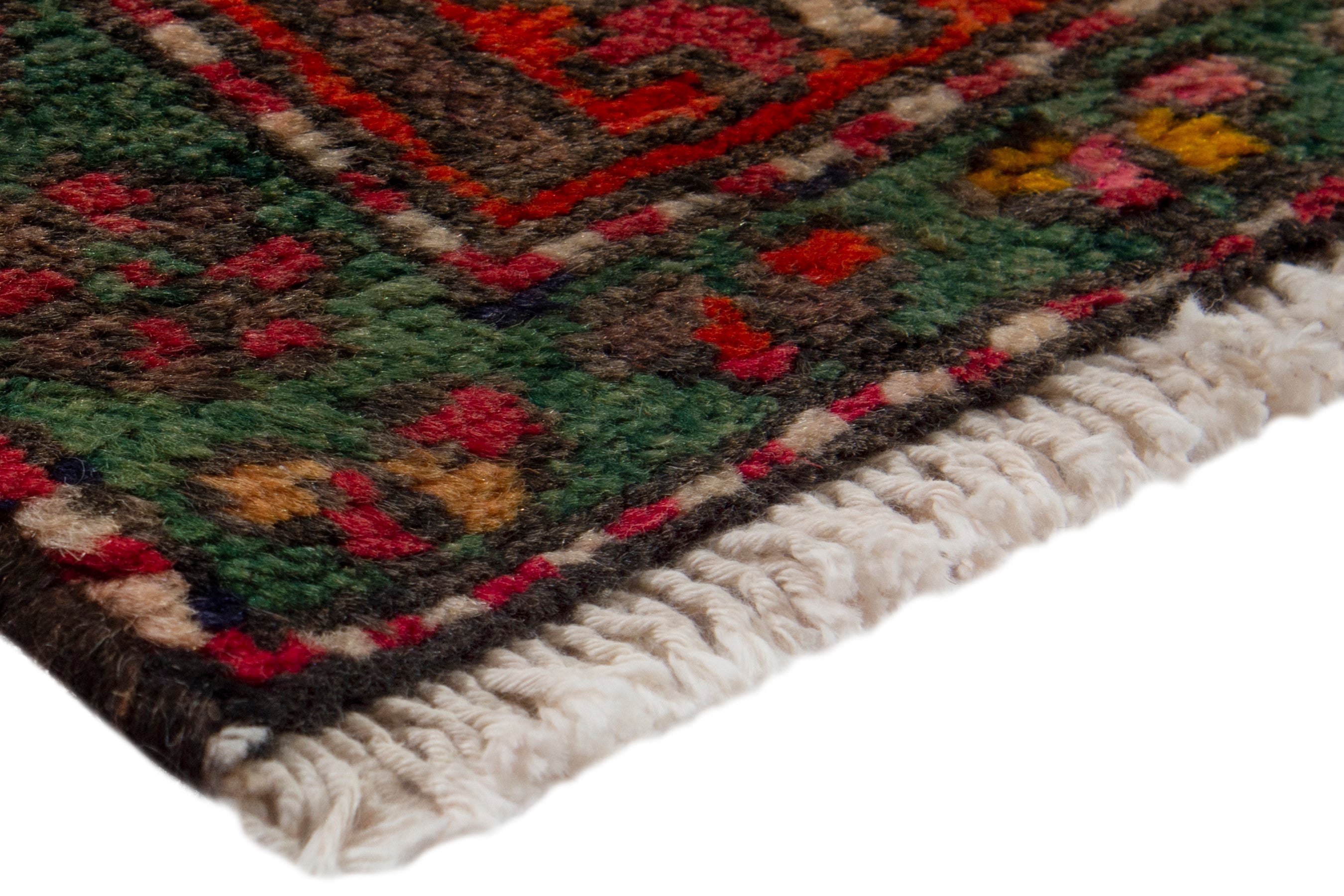 Persian Ardabil accent rug in deep red and forest, view 4 of 9