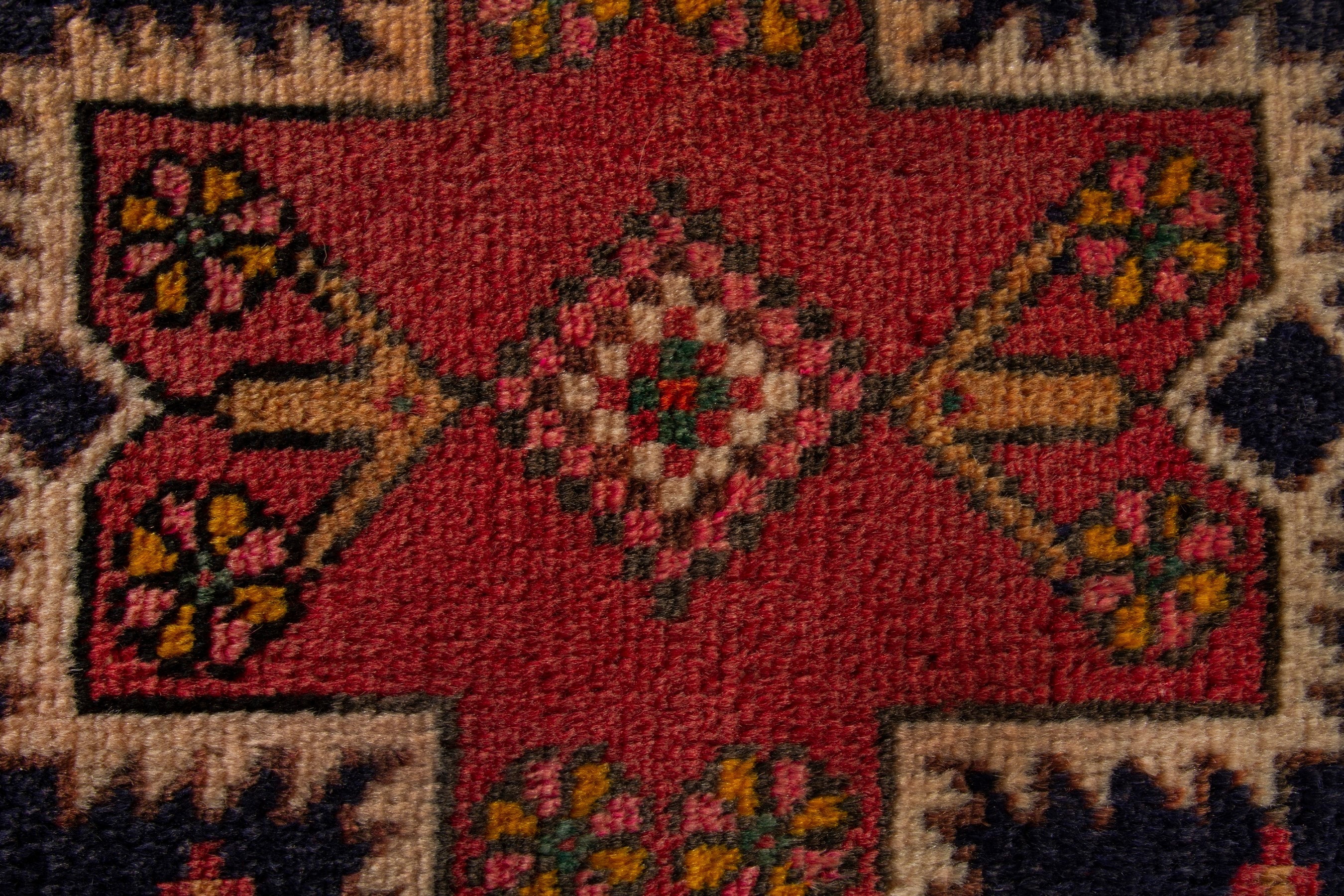 Persian Ardabil accent rug in deep red and forest, view 7 of 9