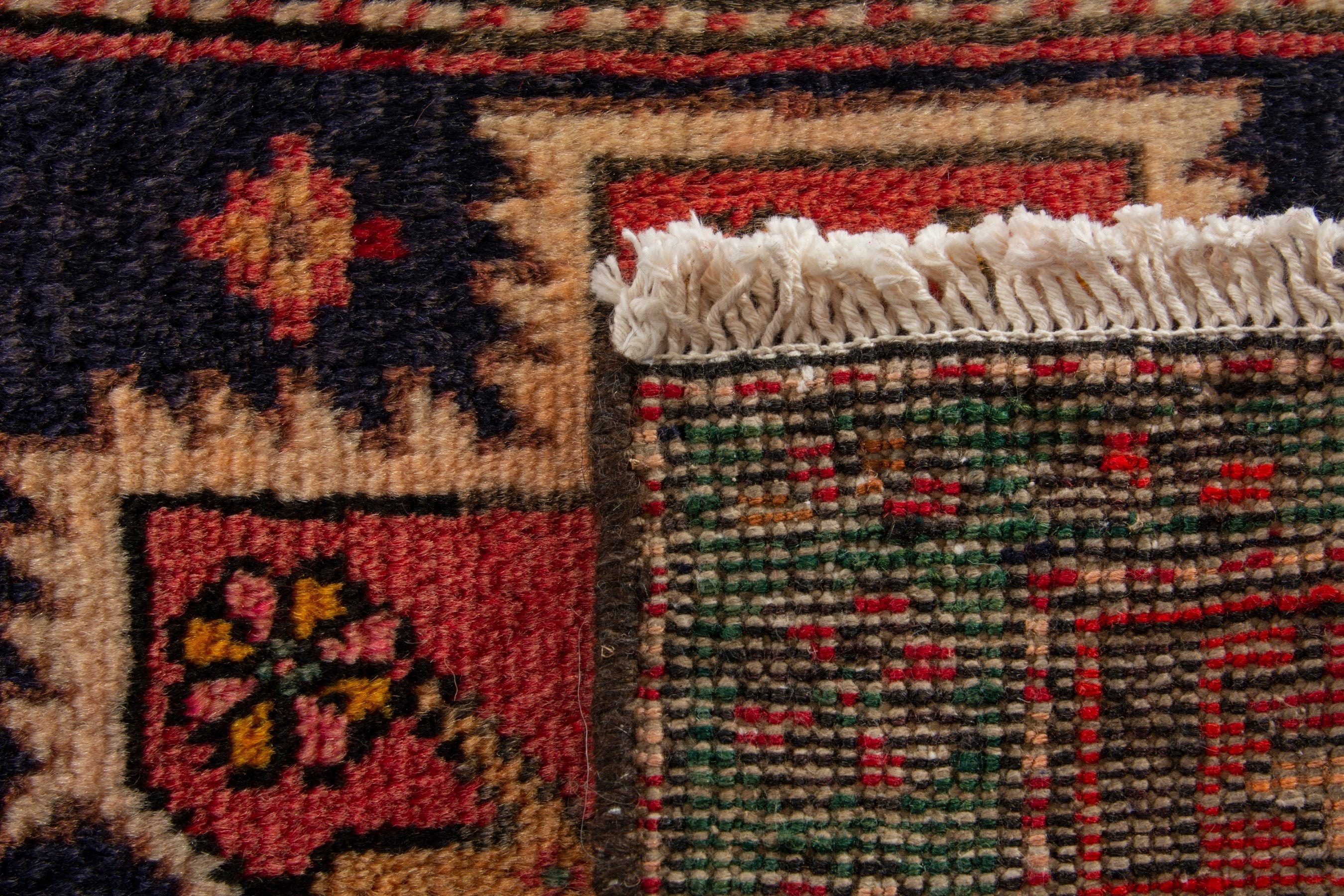 Persian Ardabil accent rug in deep red and forest, view 9 of 9