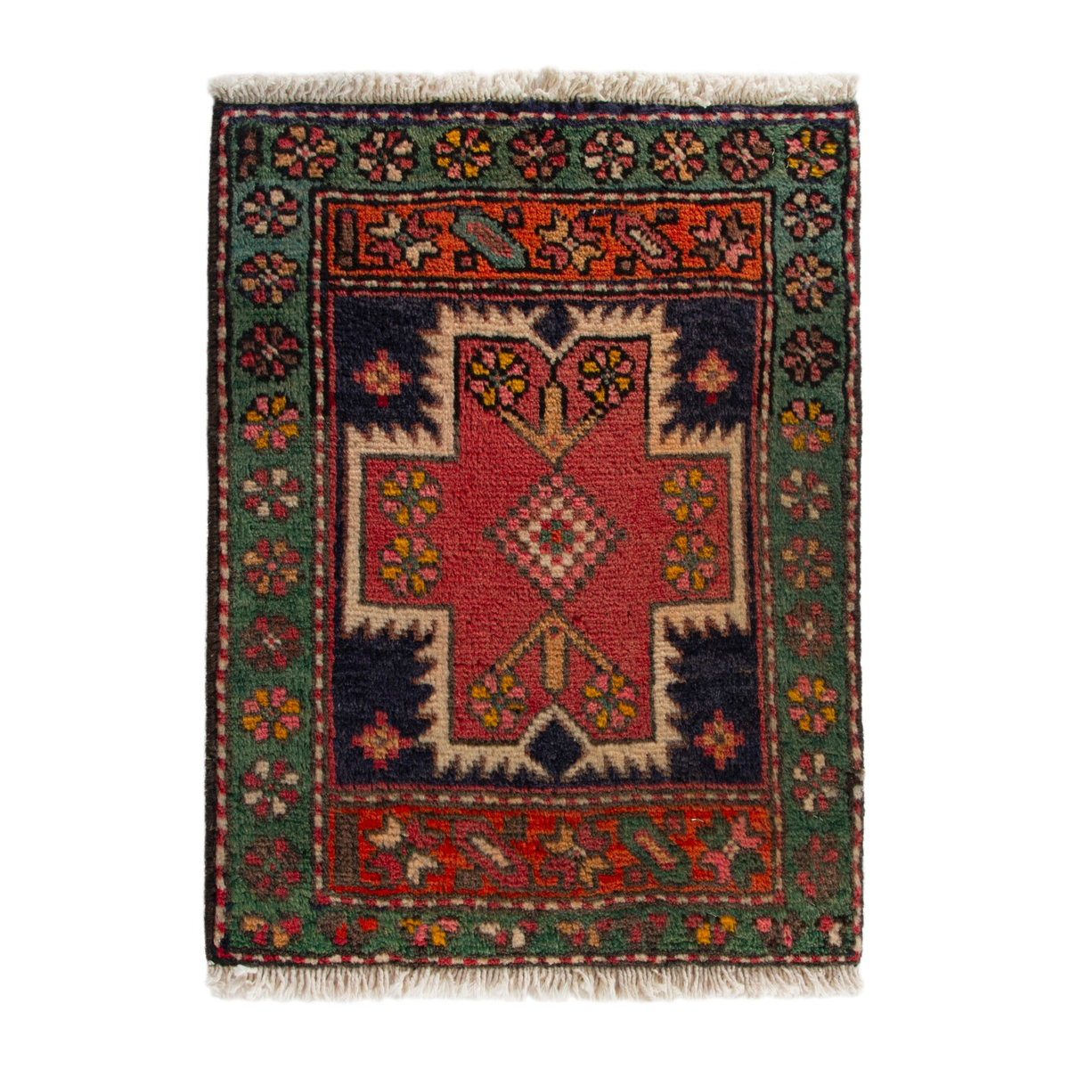 Persian Ardabil accent rug in deep red and forest, 1'8" x 2'