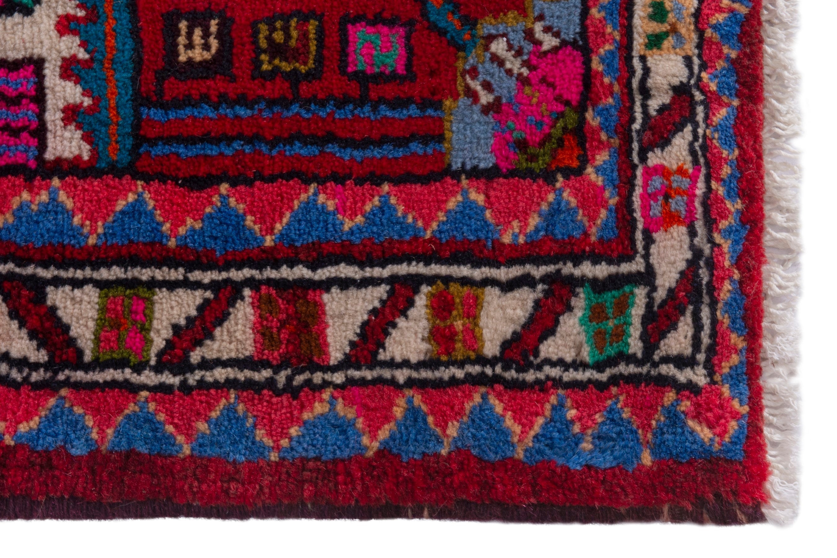 Persian Hamedan accent rug in deep red and cream, view 5 of 7