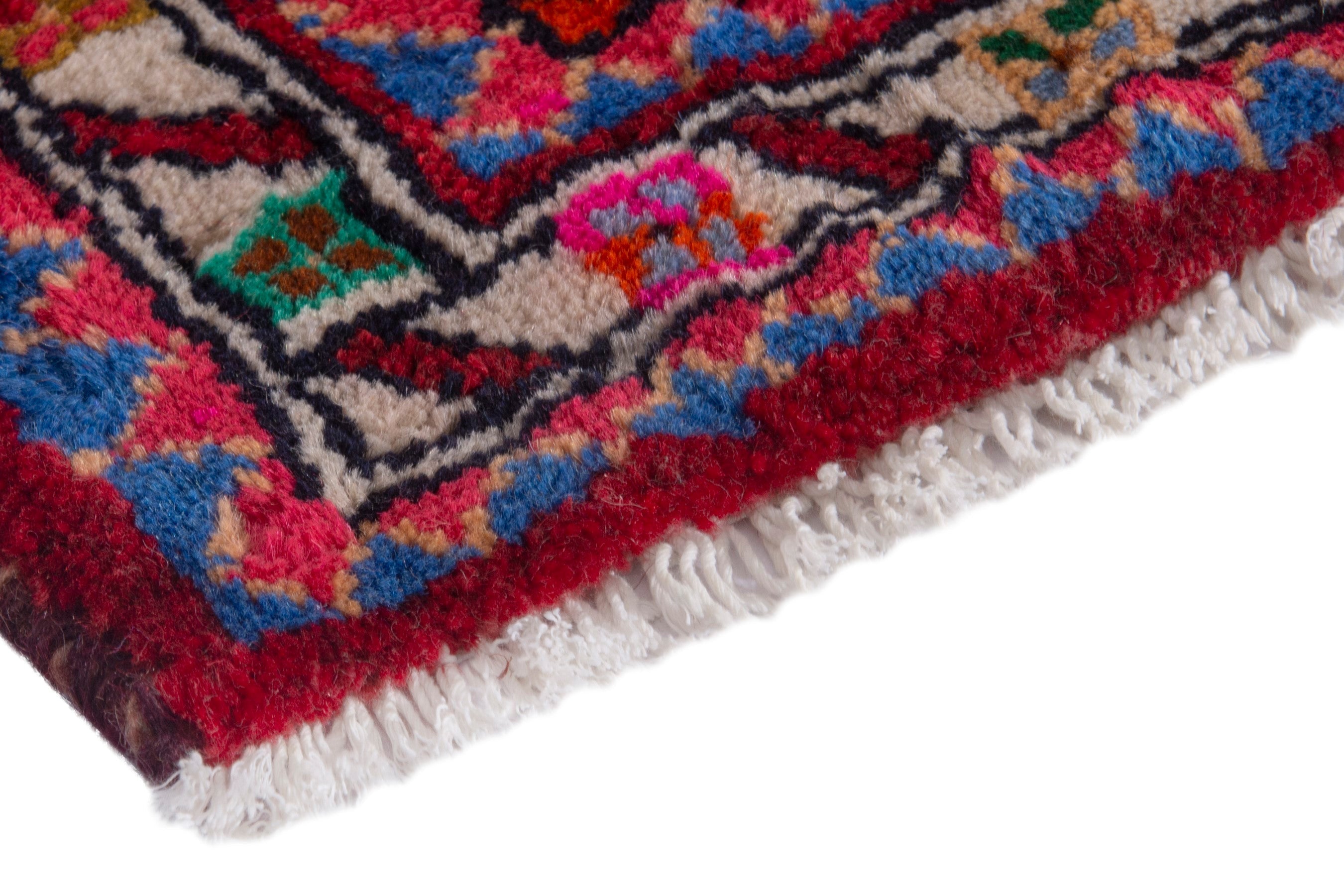 Persian Hamedan accent rug in deep red and cream, view 4 of 7