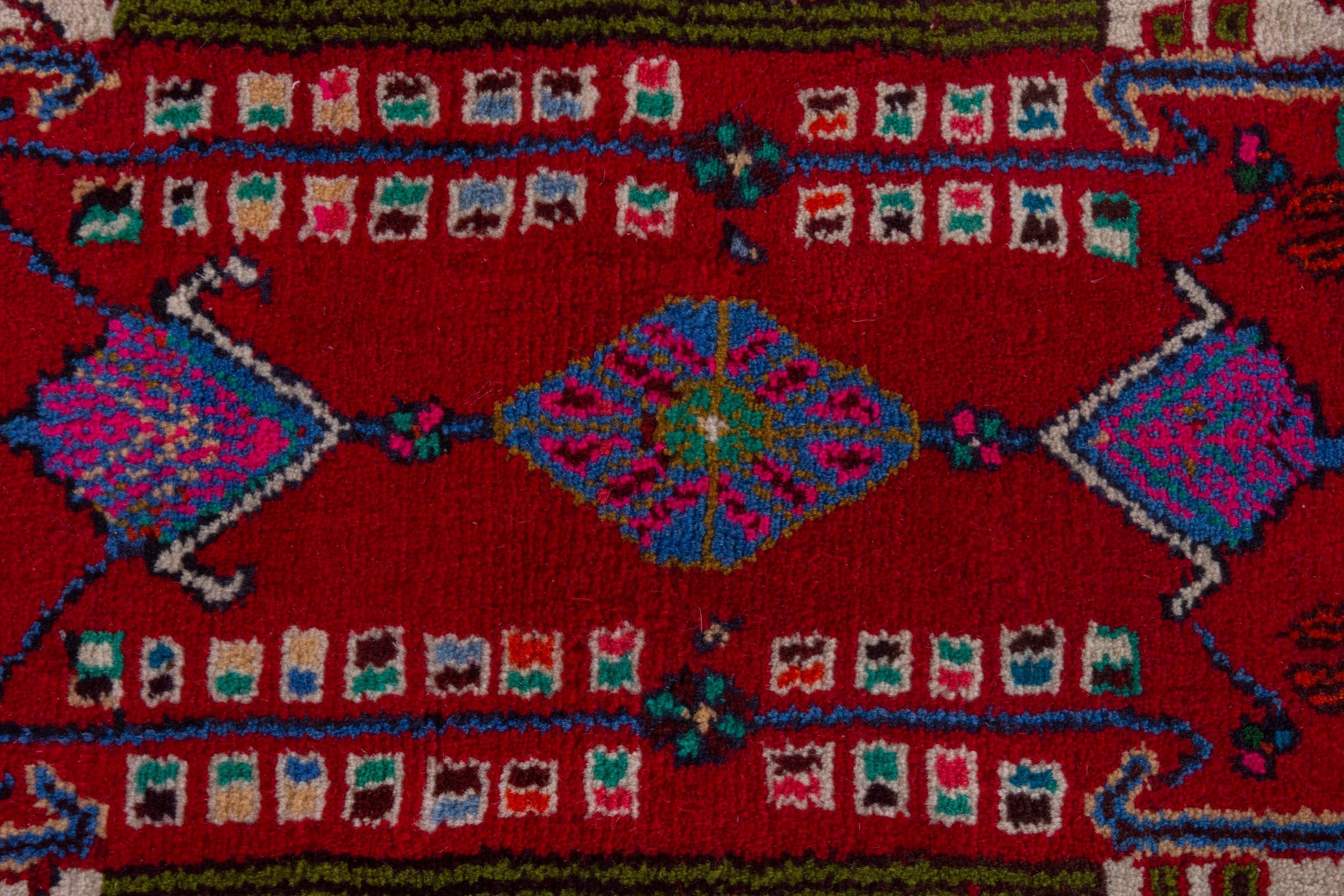 Persian Hamedan accent rug in deep red and cream, view 6 of 7