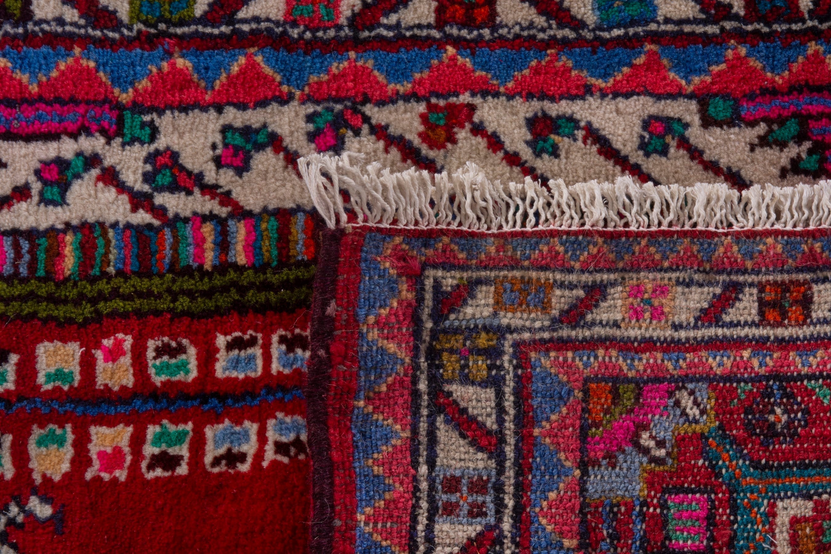 Persian Hamedan accent rug in deep red and cream, view 7 of 7