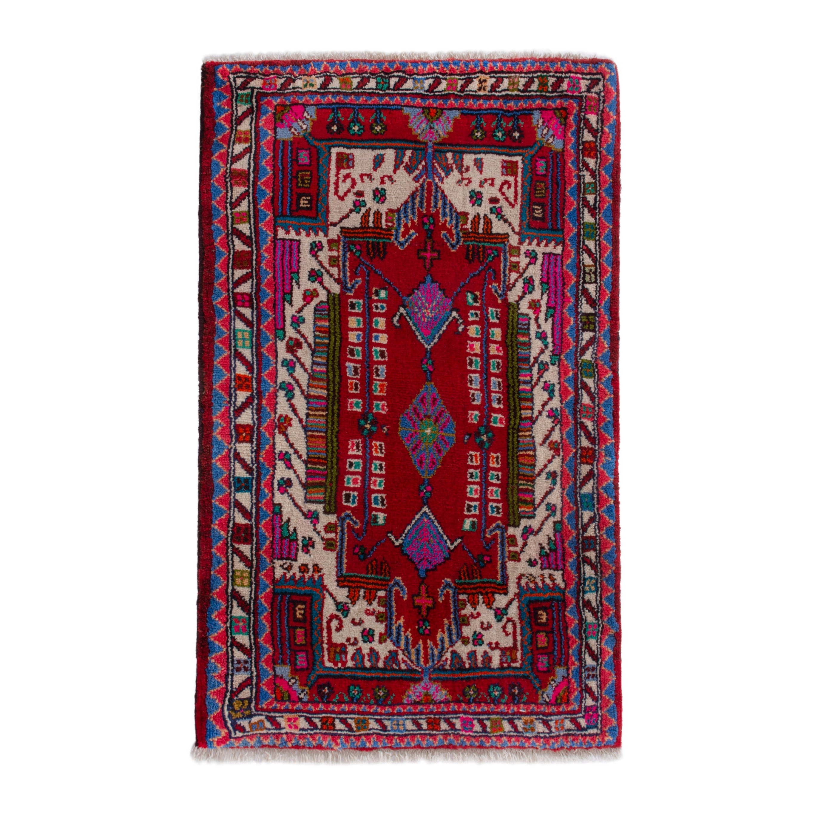 Persian Hamedan accent rug in deep red and cream, 2'4" x 3'5"