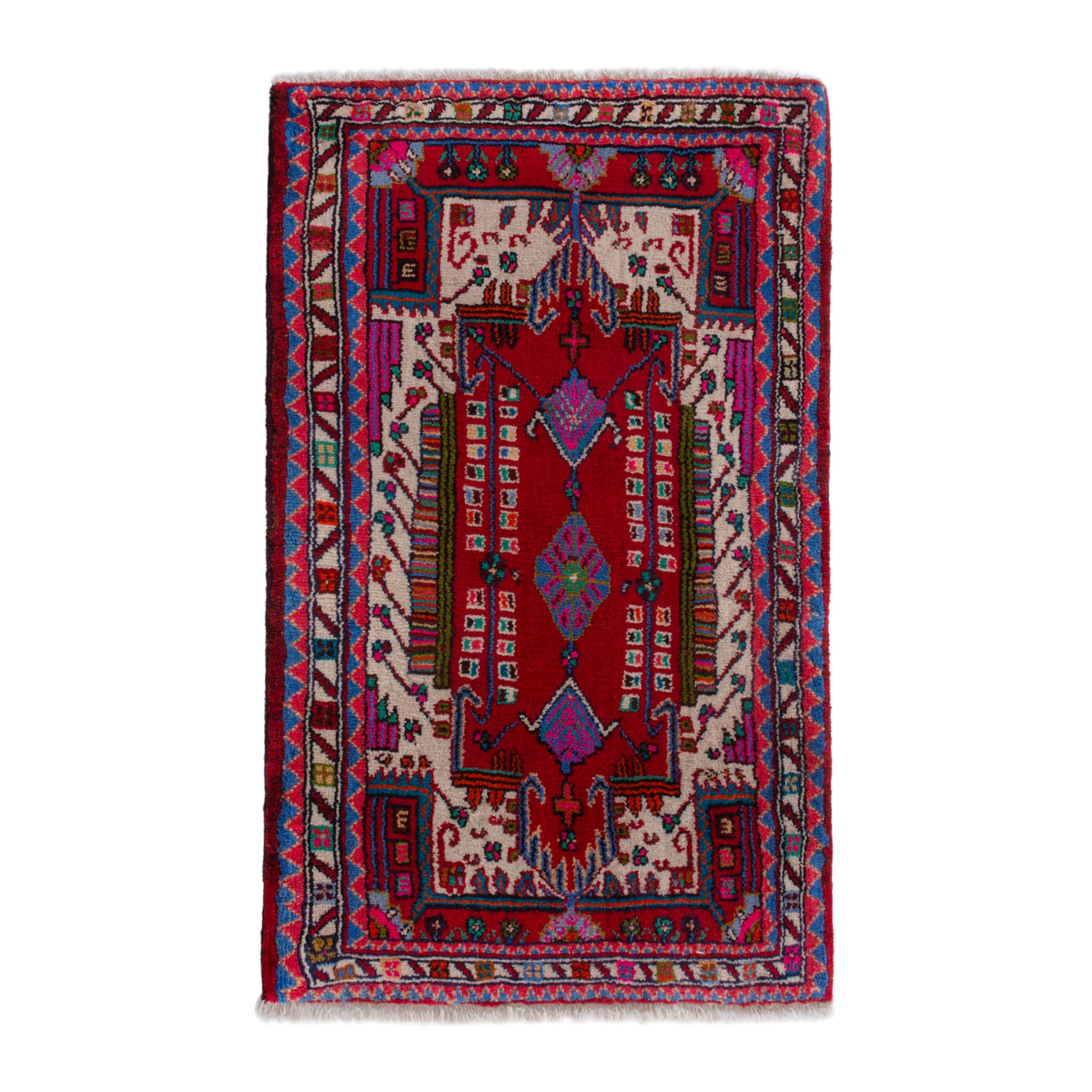 Persian Hamedan accent rug in deep red and cream, 2'4" x 3'5"