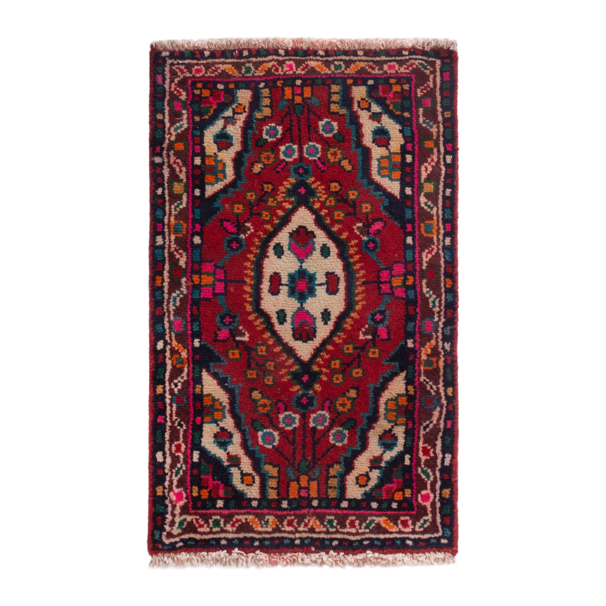 Persian Hamedan accent rug in deep red and navy, 1'5" x 2'4"