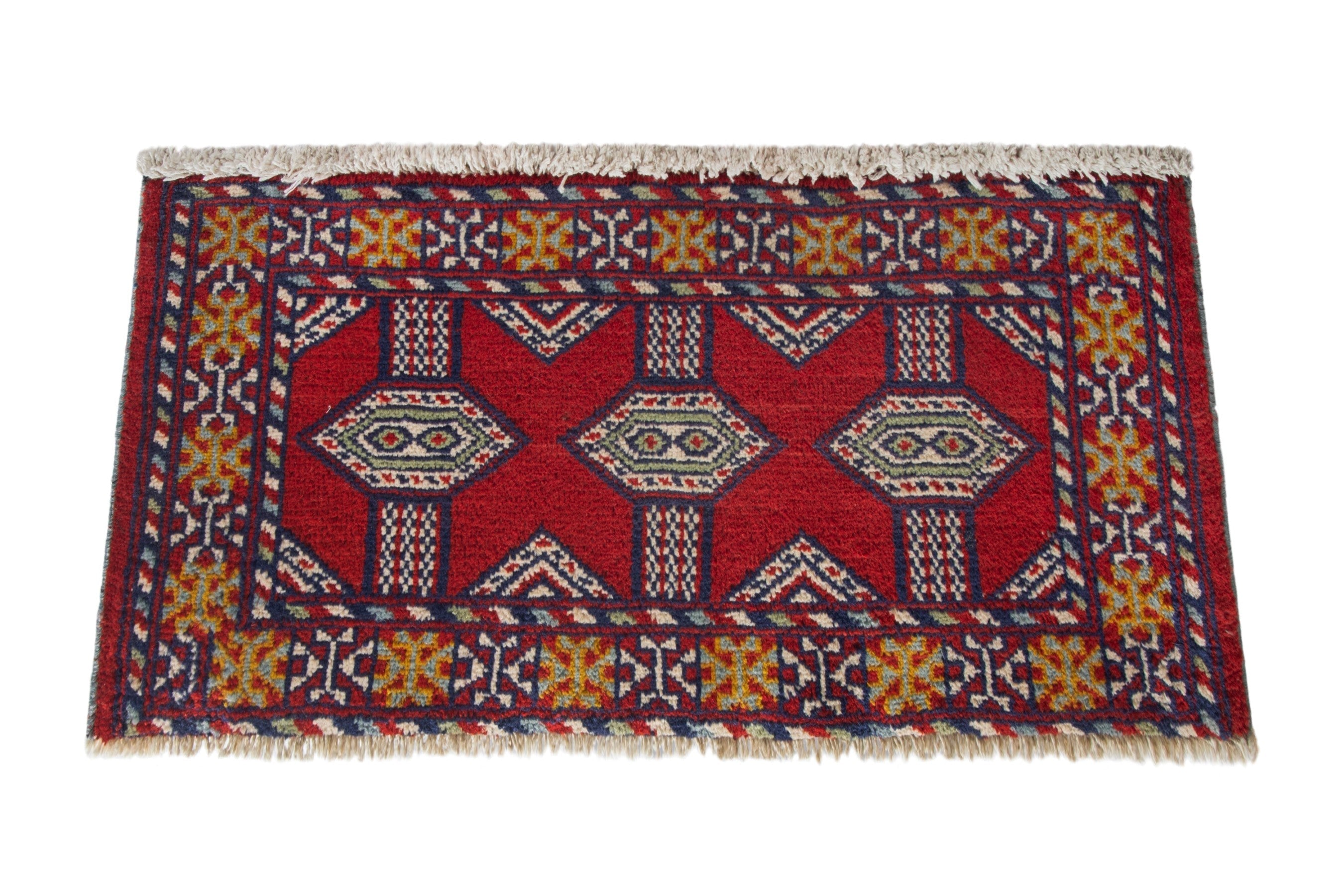 Persian Torkaman accent rug in deep red and burgundy, view 2 of 9