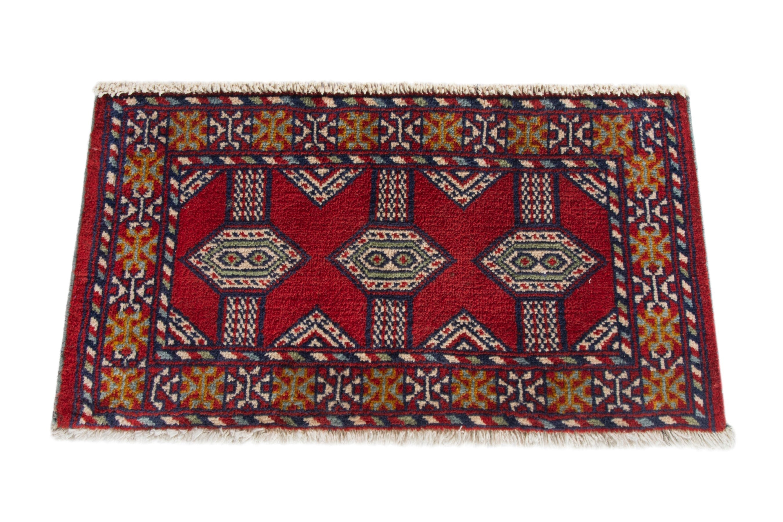 Persian Torkaman accent rug in deep red and burgundy, view 3 of 9