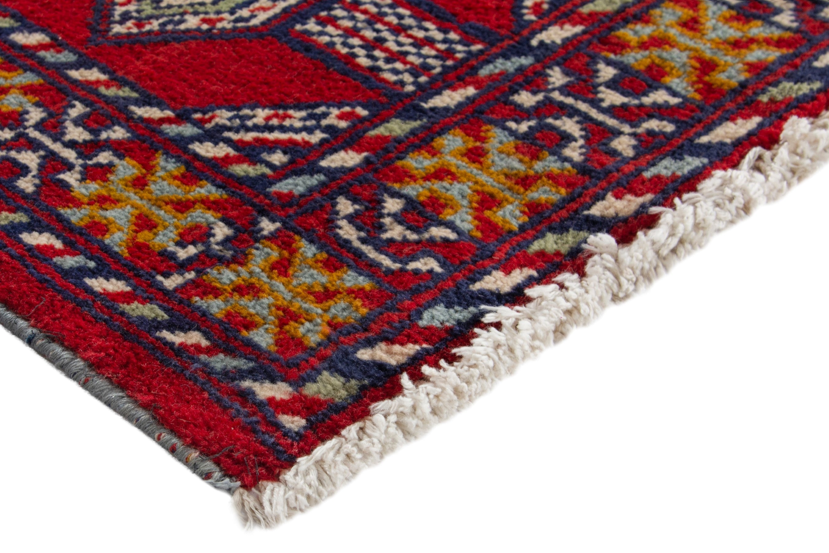 Persian Torkaman accent rug in deep red and burgundy, view 4 of 9