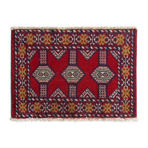 Persian Torkaman accent rug in deep red and burgundy, 3'3" x 1'10"