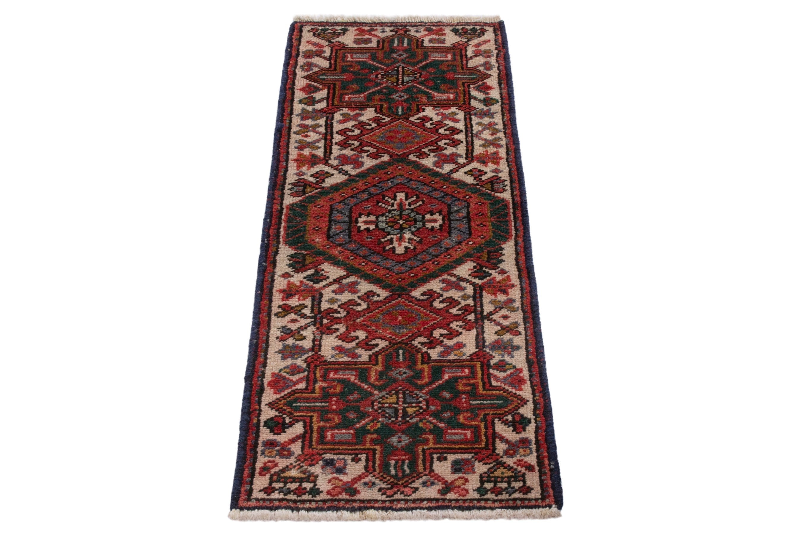 Persian Gharajeh accent rug in burgundy and cream, view 2 of 7