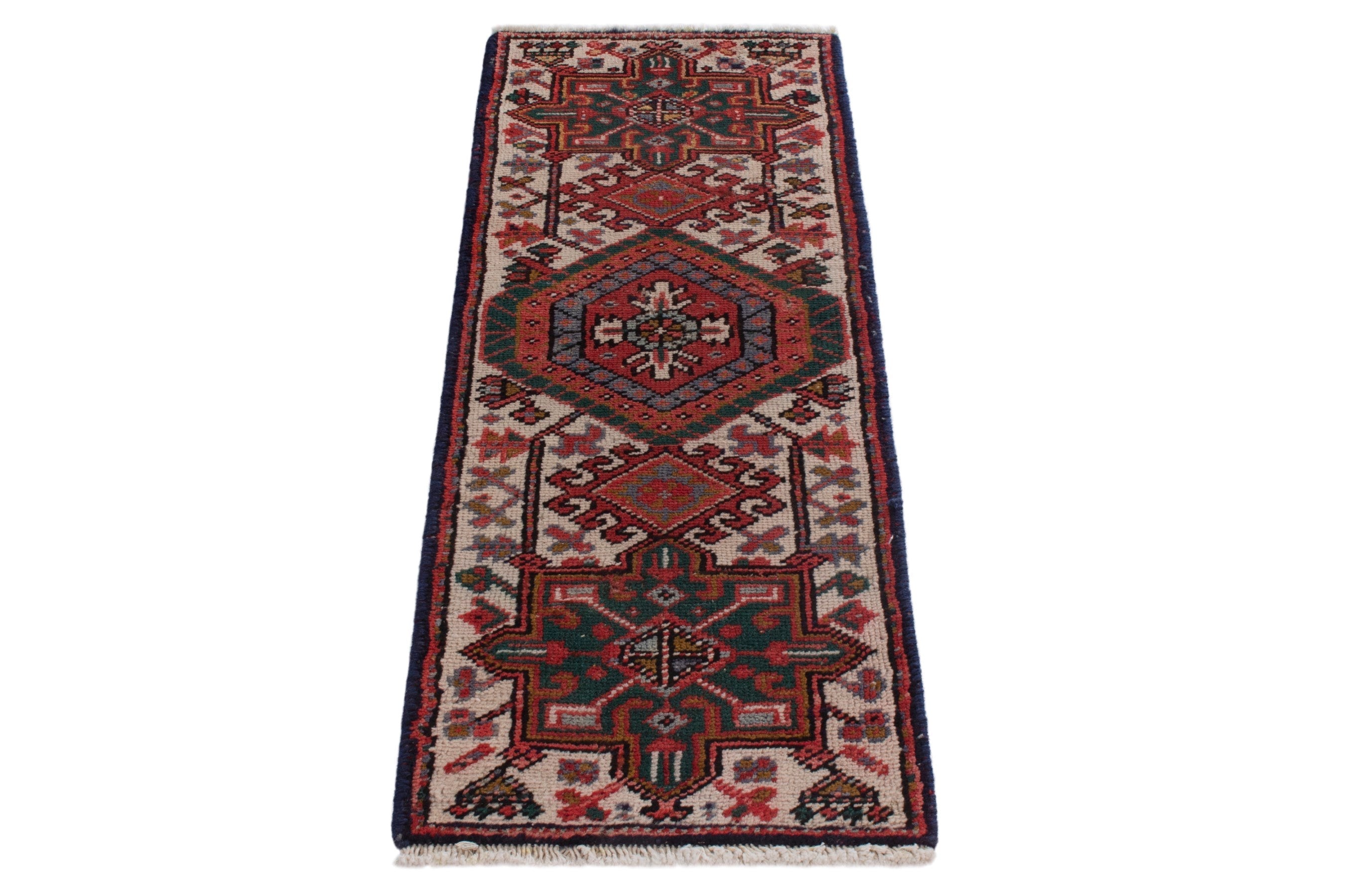 Persian Gharajeh accent rug in burgundy and cream, view 3 of 7