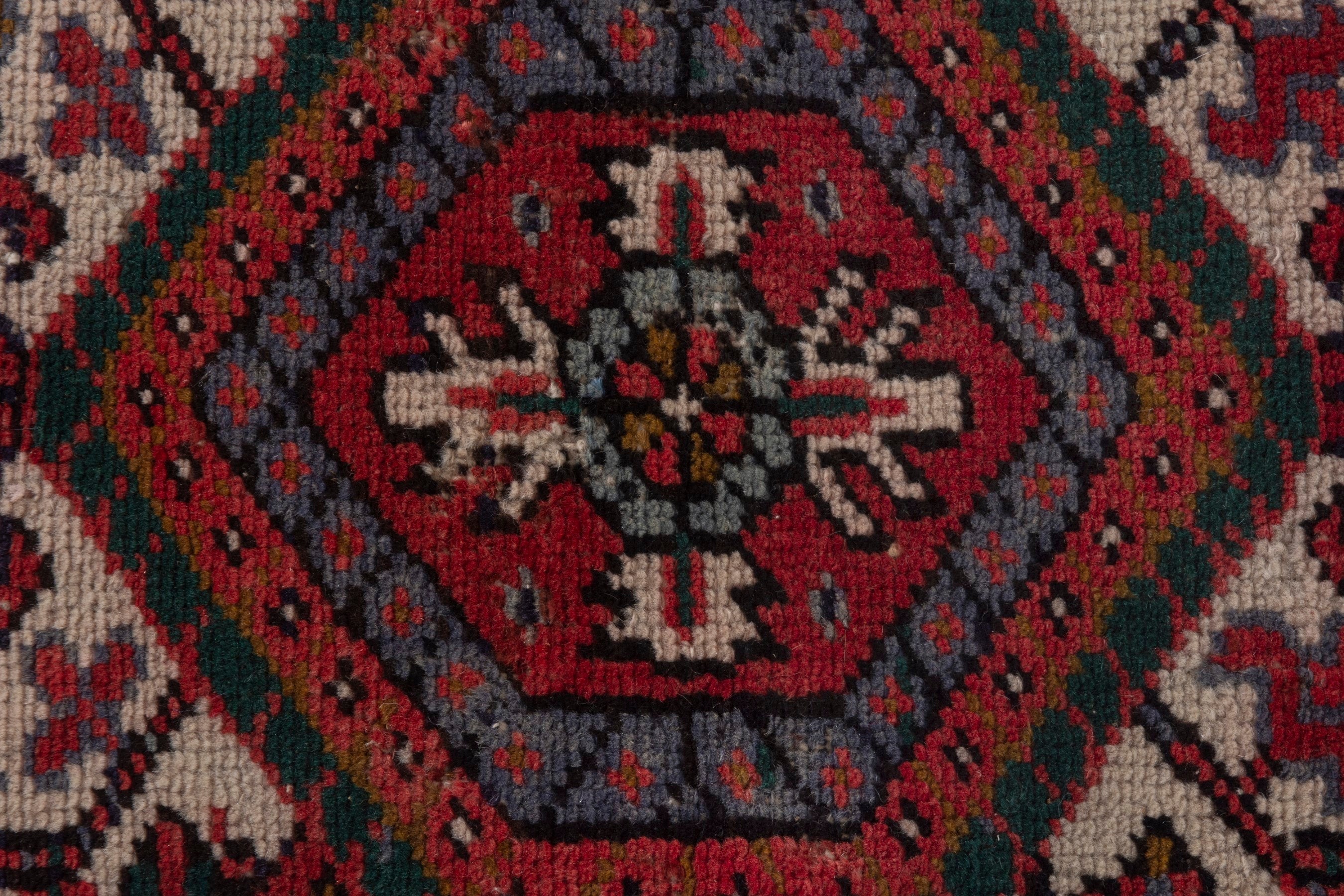 Persian Gharajeh accent rug in burgundy and cream, view 6 of 7