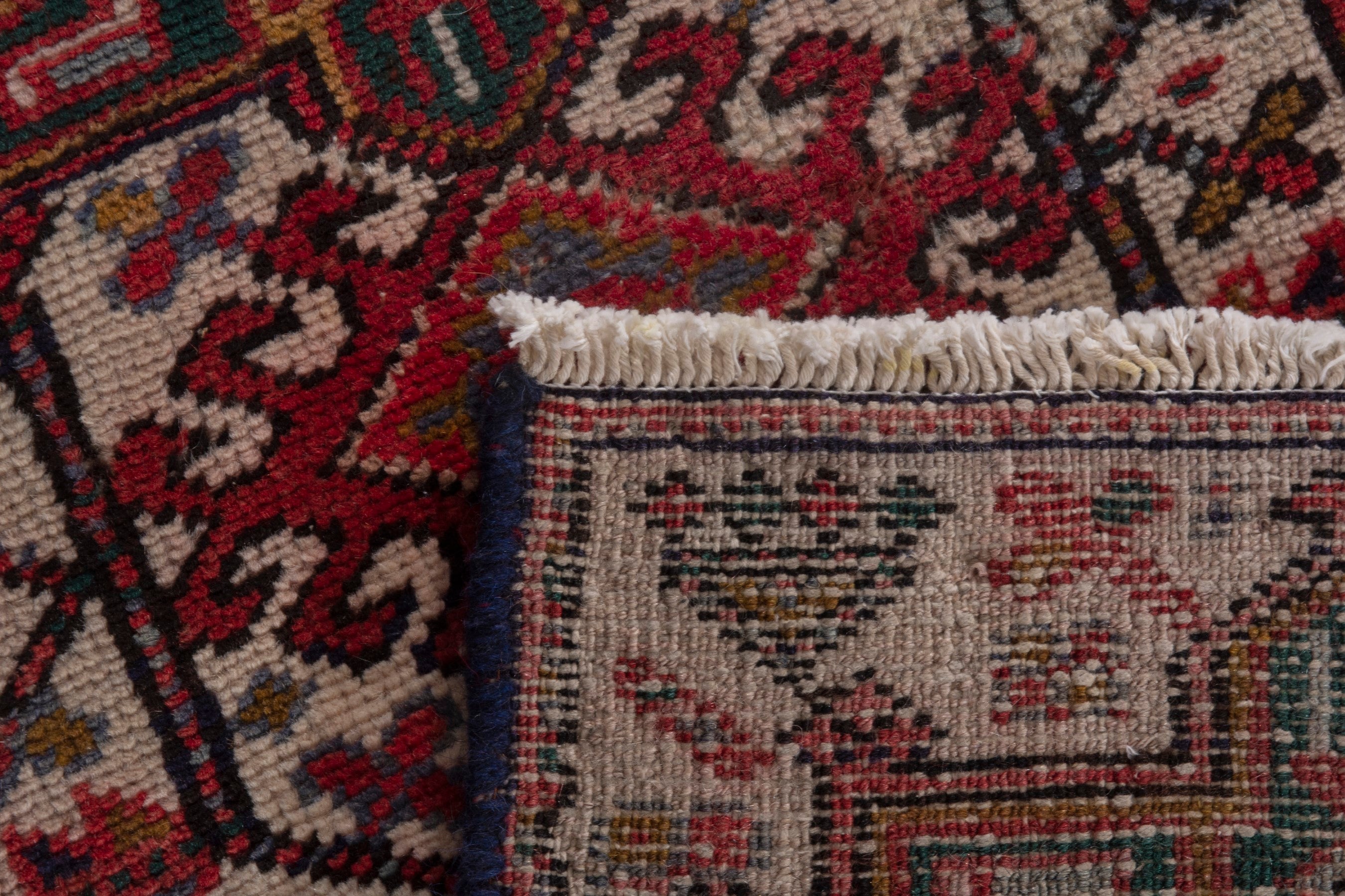 Persian Gharajeh accent rug in burgundy and cream, view 7 of 7