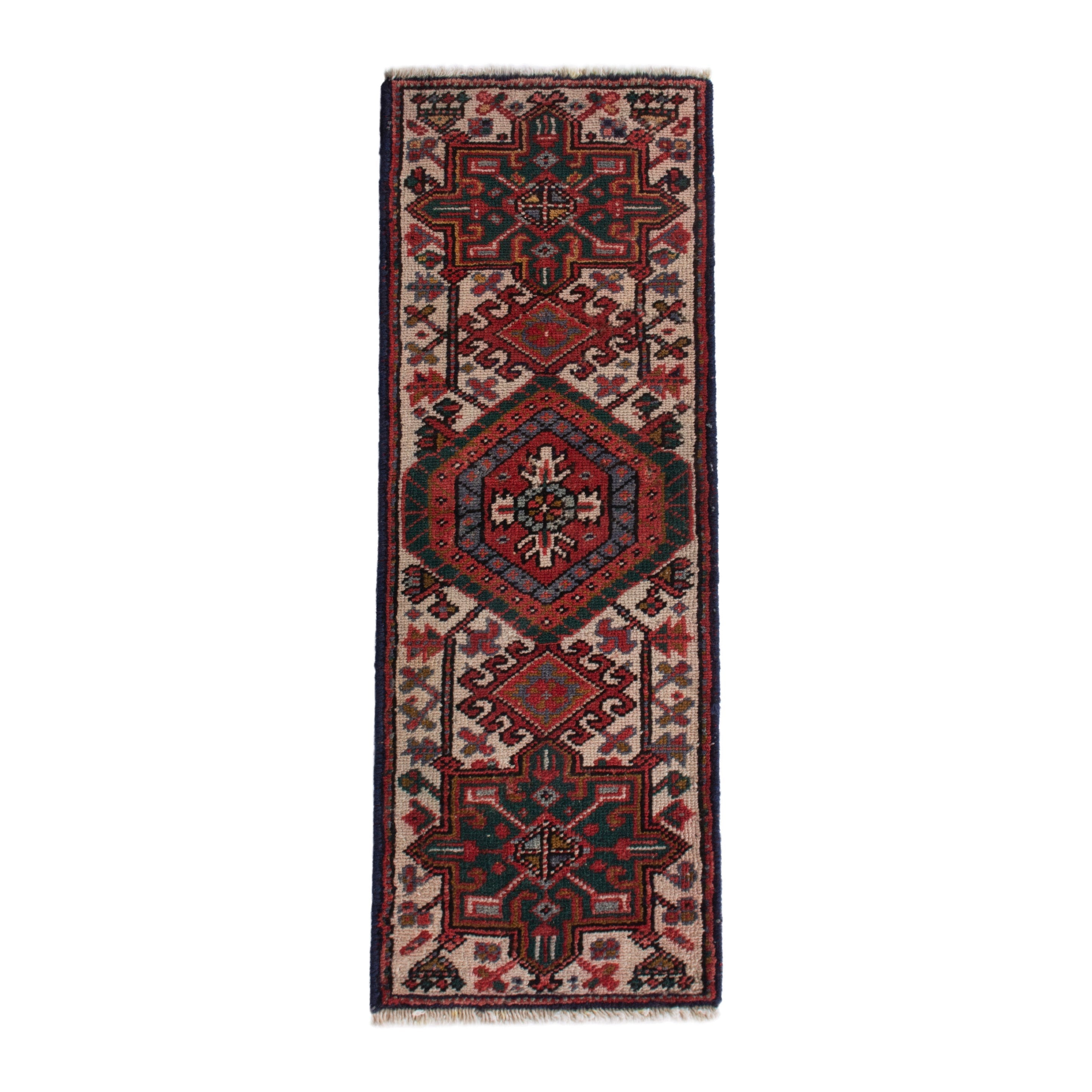 Persian Gharajeh accent rug in burgundy and cream, 1'7" x 4'6"