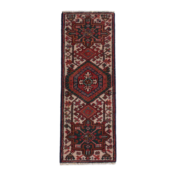 Persian Gharajeh runner rug in burgundy and cream, 1'7" x 4'6"