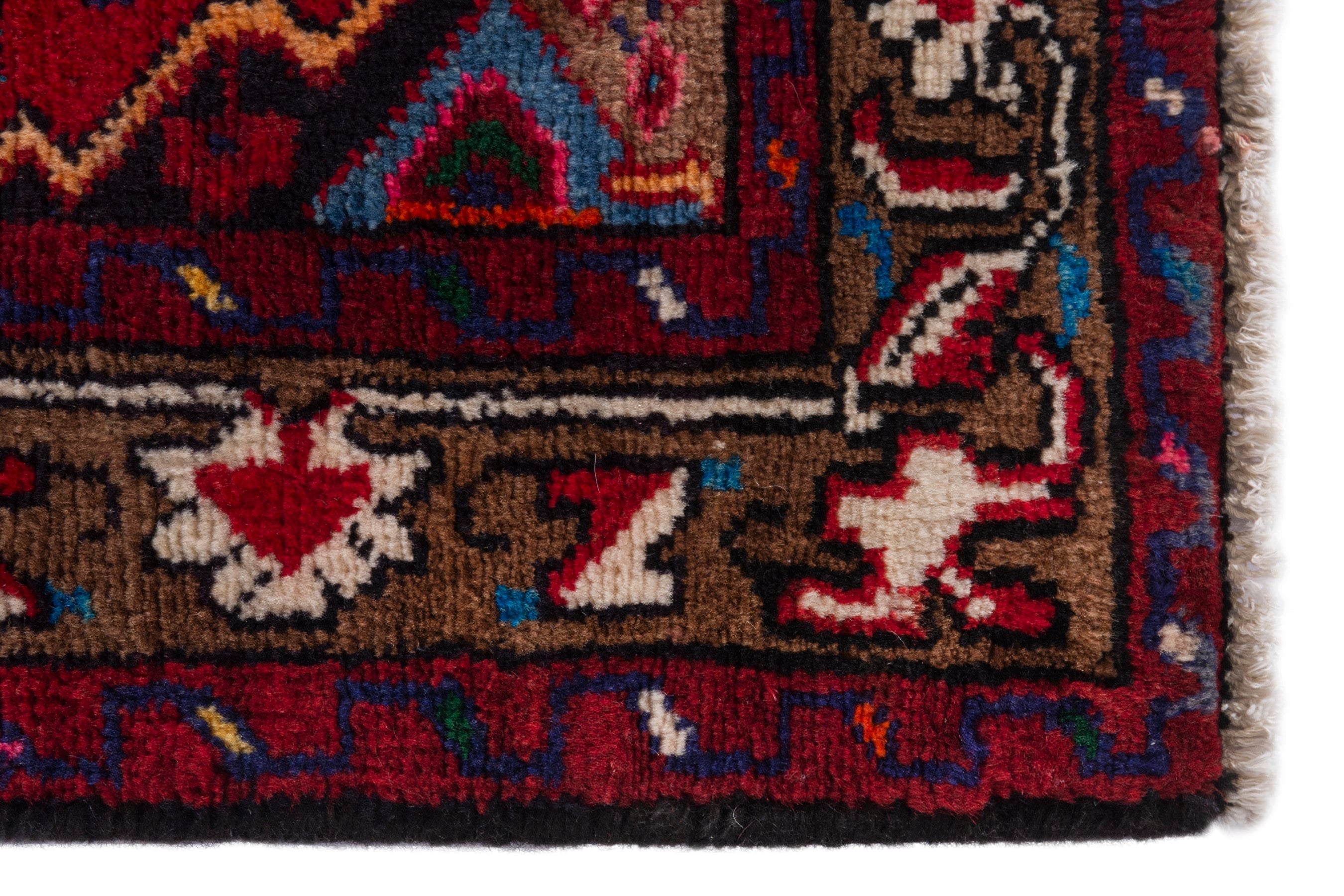 Persian Hamedan accent rug in deep red and burgundy, view 5 of 7