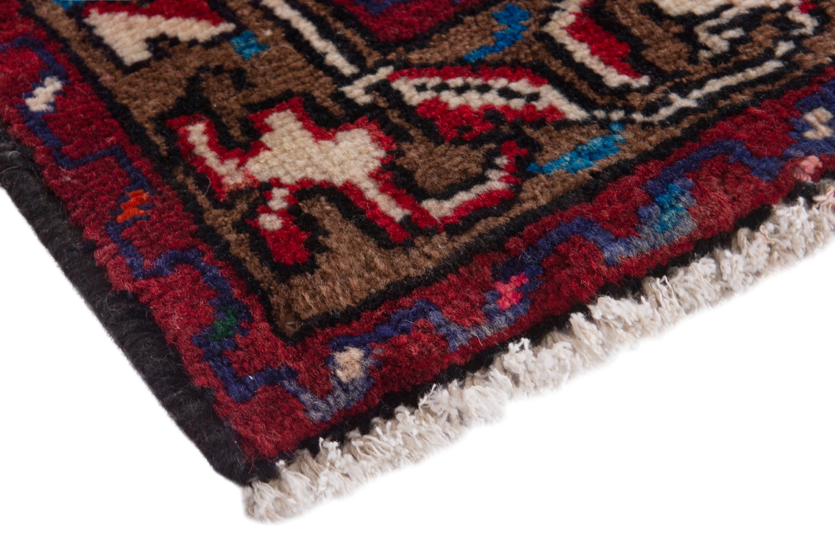Persian Hamedan accent rug in deep red and burgundy, view 4 of 7