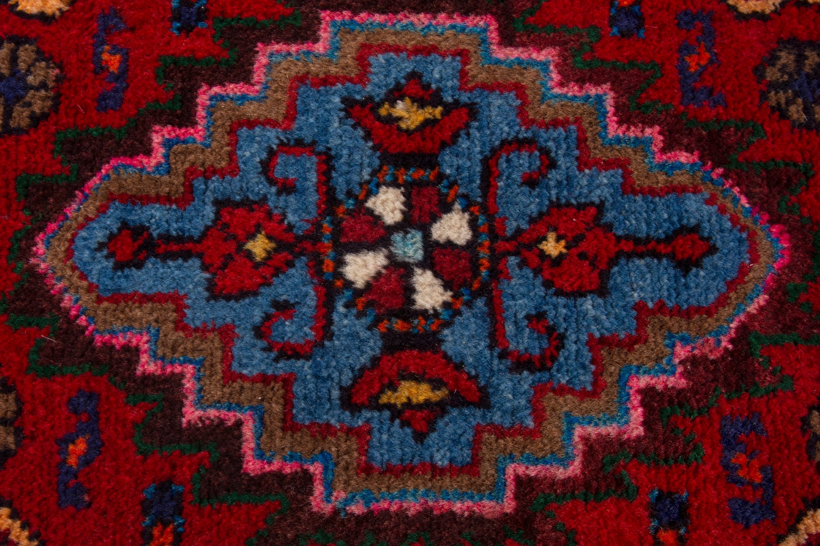 Persian Hamedan accent rug in deep red and burgundy, view 6 of 7