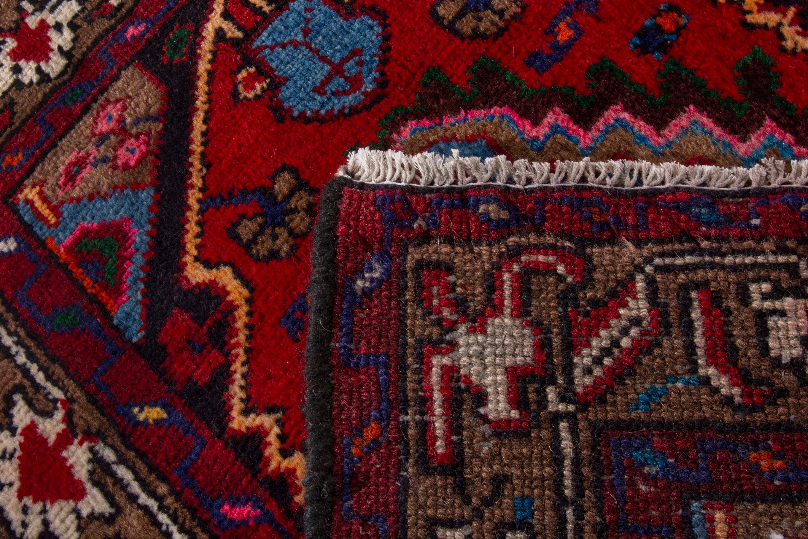 Persian Hamedan accent rug in deep red and burgundy, view 7 of 7