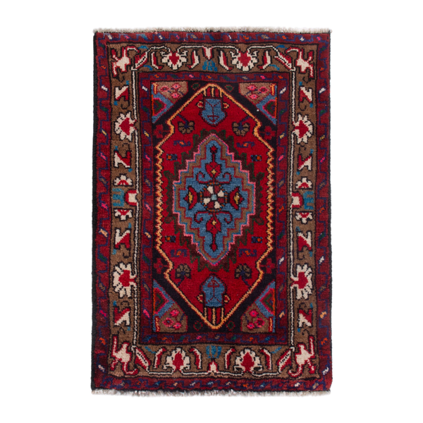 Persian Hamedan accent rug in deep red and burgundy, 2'2" x 2'9"