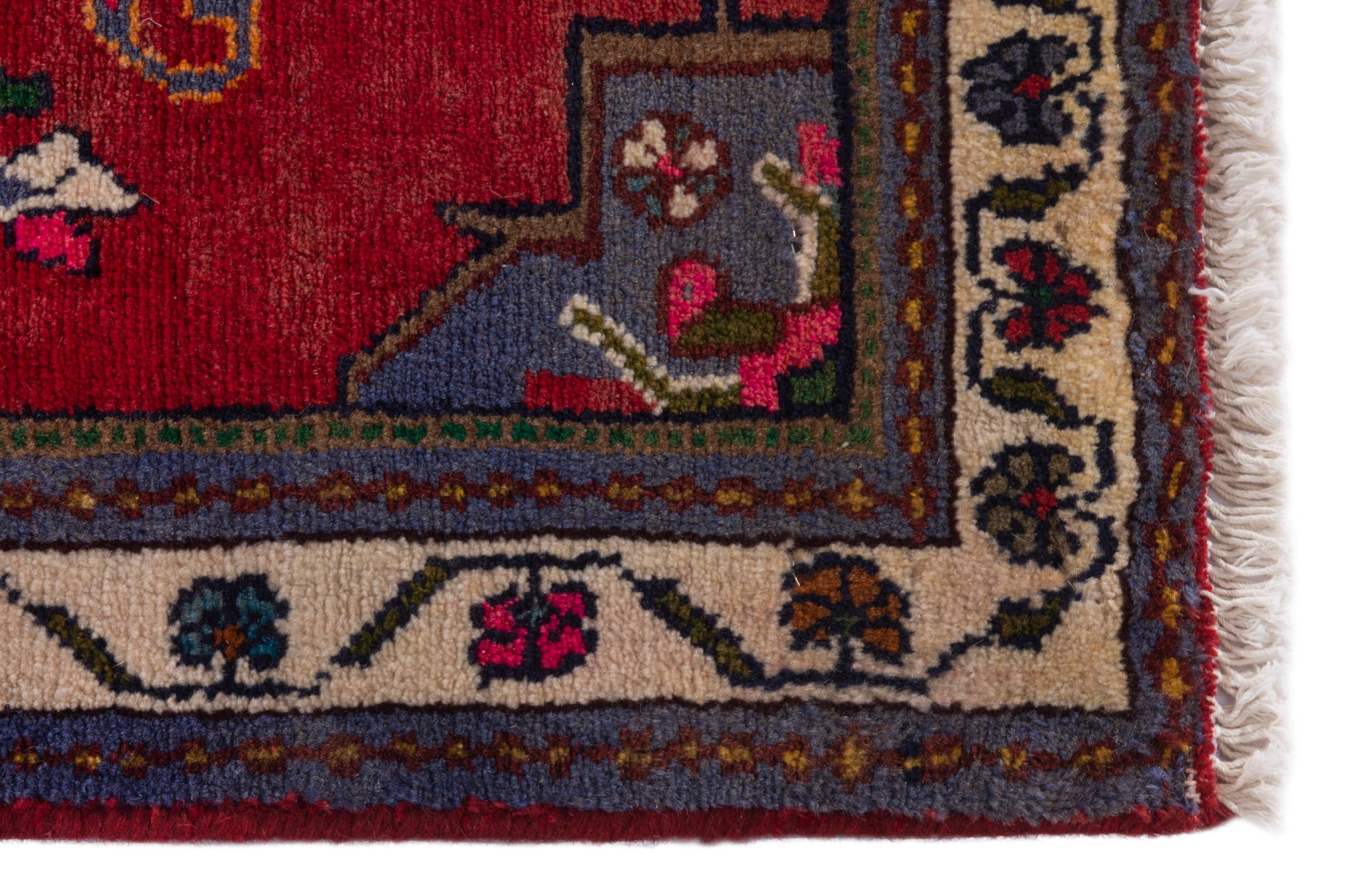 Persian Hamedan accent rug in deep red and cream, view 5 of 7