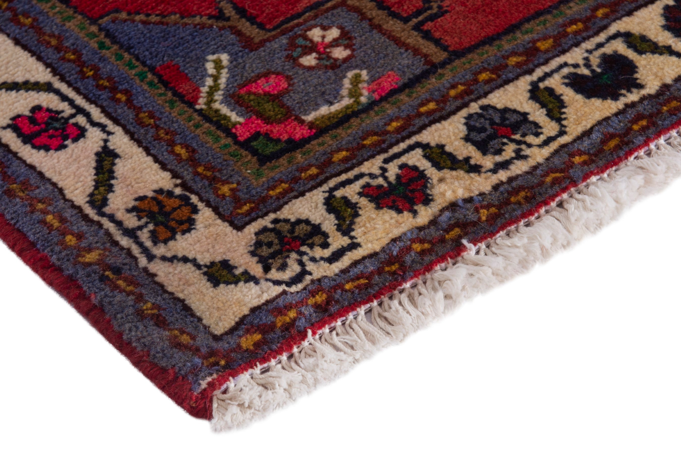 Persian Hamedan accent rug in deep red and cream, view 4 of 7