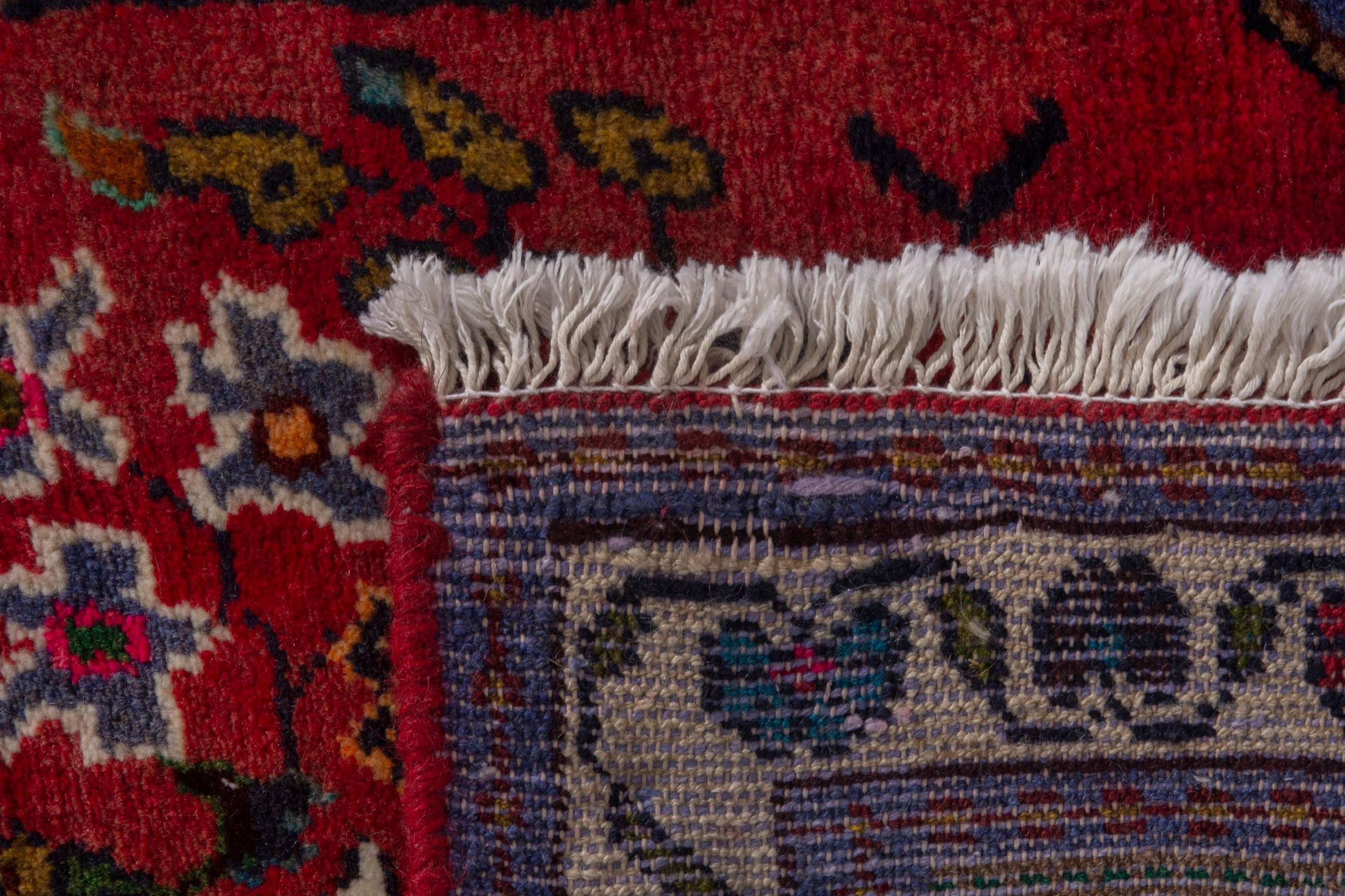 Persian Hamedan accent rug in deep red and cream, view 7 of 7