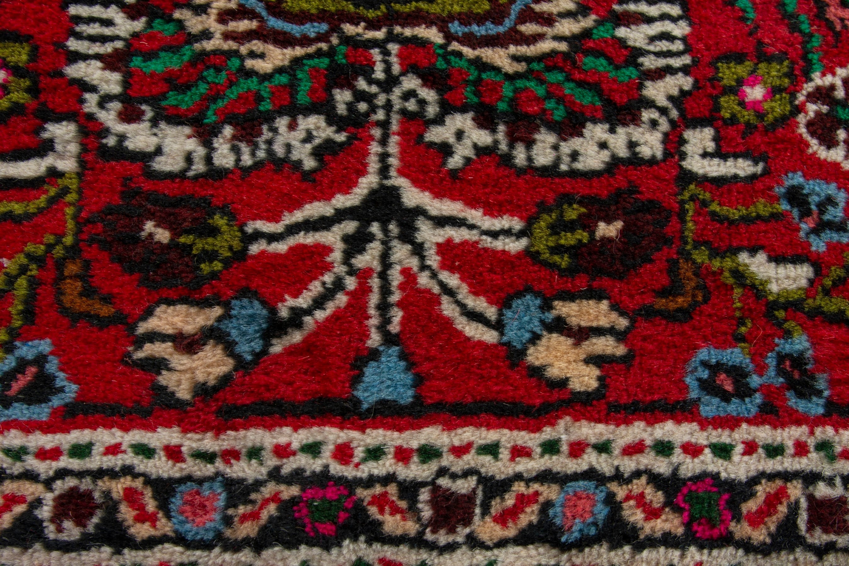 Persian Hamedan accent rug in deep red and off-white, view 6 of 9